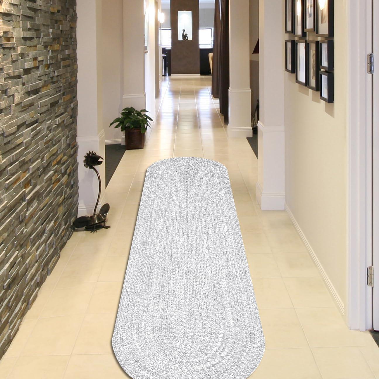 imageSuperior IndoorOutdoor Area Rug DualTone Reversible Braided Floor Decor for Patio Front Porch Entryway Living Room Office Nursery Artistic Home 5 x 8 Fog GreenWhiteSlatewhite