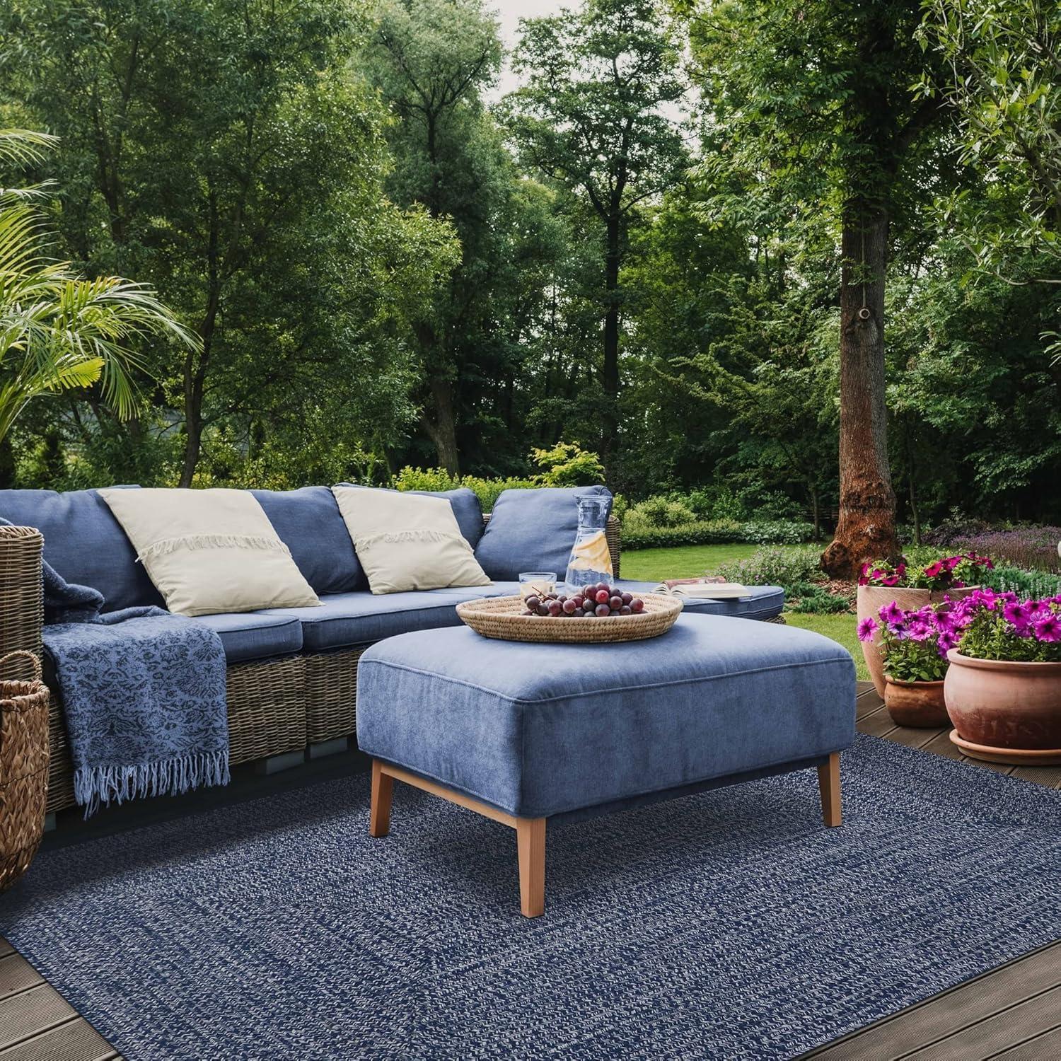 imageSuperior IndoorOutdoor Area Rug DualTone Reversible Braided Floor Decor for Patio Front Porch Entryway Living Room Office Nursery Artistic Home 5 x 8 Fog GreenWhiteDenim Bluewhite