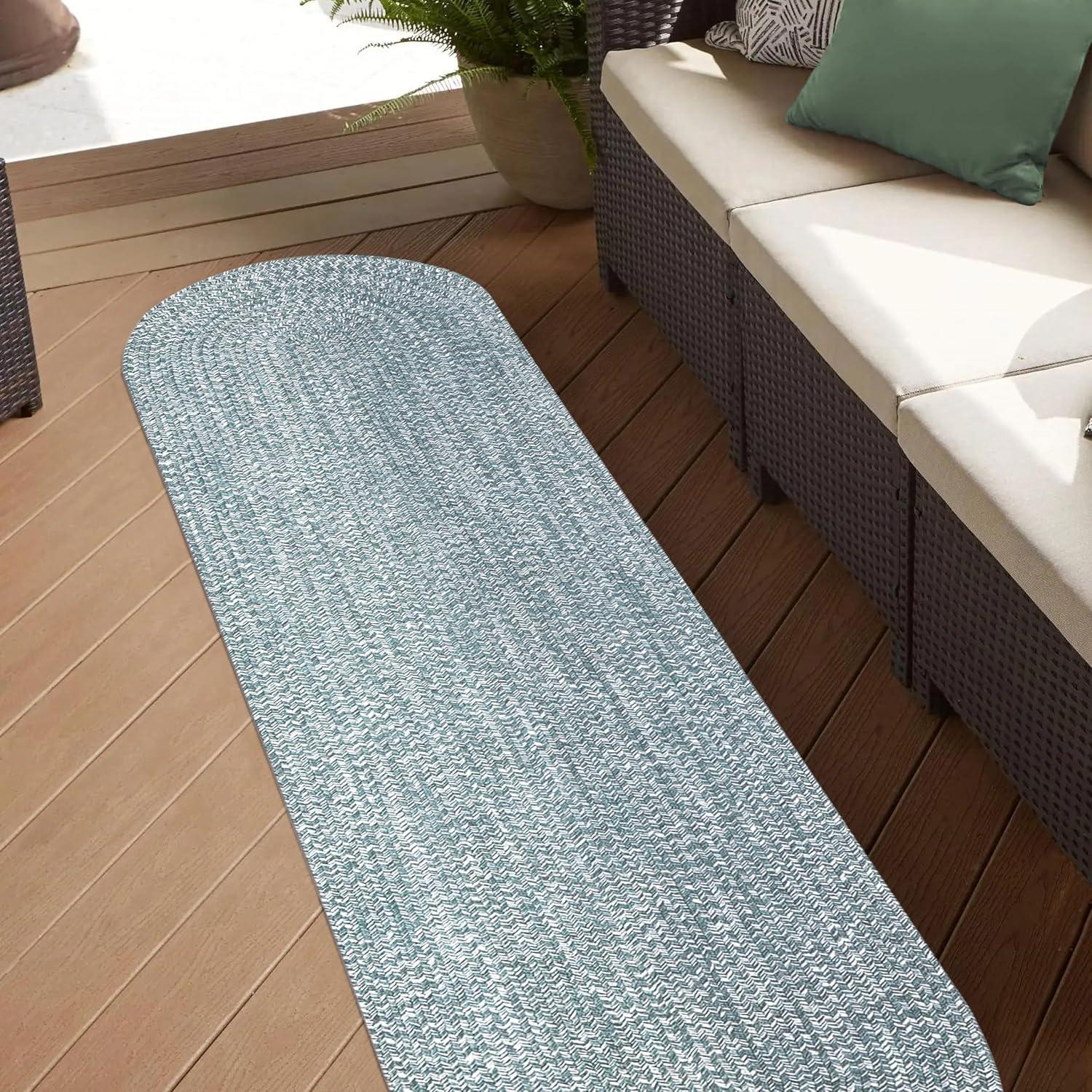 imageSuperior IndoorOutdoor Area Rug DualTone Reversible Braided Floor Decor for Patio Front Porch Entryway Living Room Office Nursery Artistic Home 5 x 8 Fog GreenWhiteLagoon Breezewhite