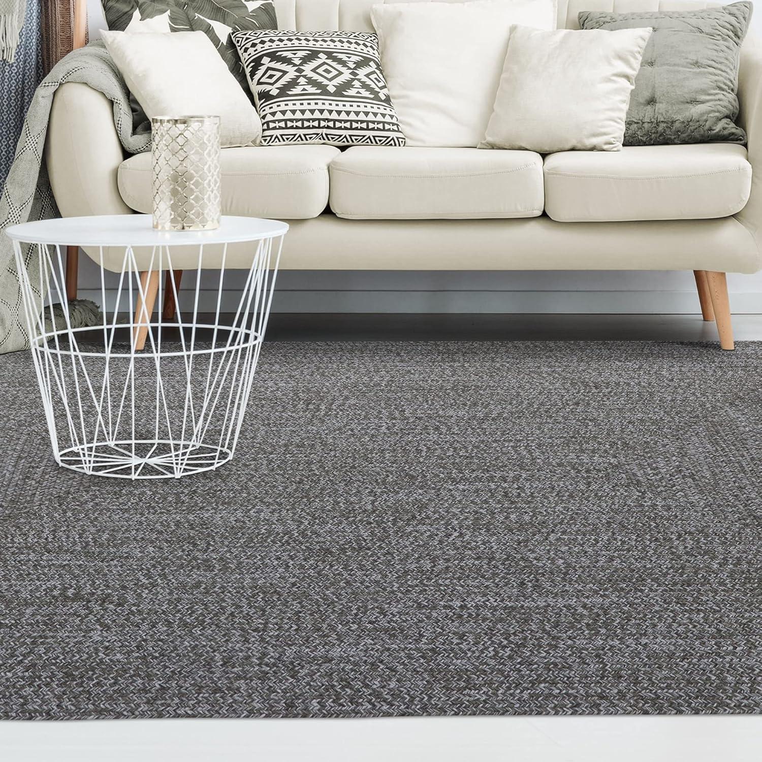 imageSuperior IndoorOutdoor Area Rug DualTone Reversible Braided Floor Decor for Patio Front Porch Entryway Living Room Office Nursery Artistic Home 5 x 8 Fog GreenWhiteCanvaswhite