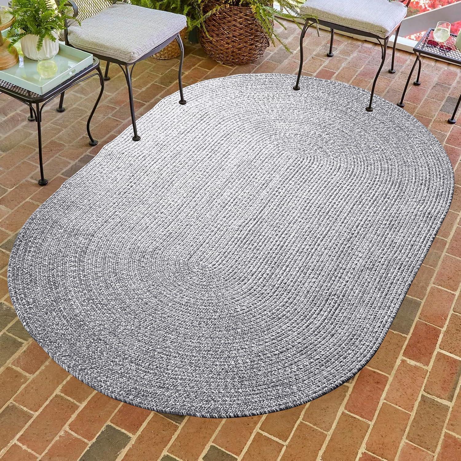 imageSuperior IndoorOutdoor Area Rug DualTone Reversible Braided Floor Decor for Patio Front Porch Entryway Living Room Office Nursery Artistic Home 5 x 8 Fog GreenWhiteCharcoalwhite