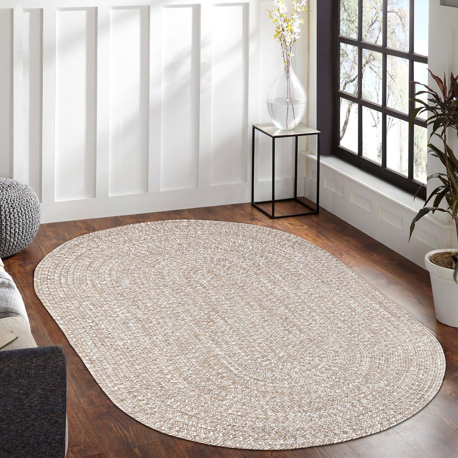 imageSuperior IndoorOutdoor Area Rug DualTone Reversible Braided Floor Decor for Patio Front Porch Entryway Living Room Office Nursery Artistic Home 5 x 8 Fog GreenWhiteLattewhite