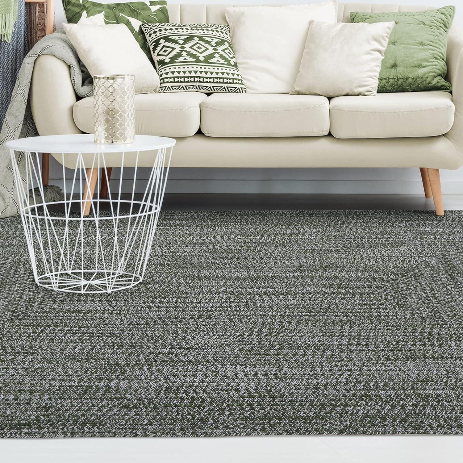 imageSuperior IndoorOutdoor Area Rug DualTone Reversible Braided Floor Decor for Patio Front Porch Entryway Living Room Office Nursery Artistic Home 5 x 8 Fog GreenWhiteGreenwhite