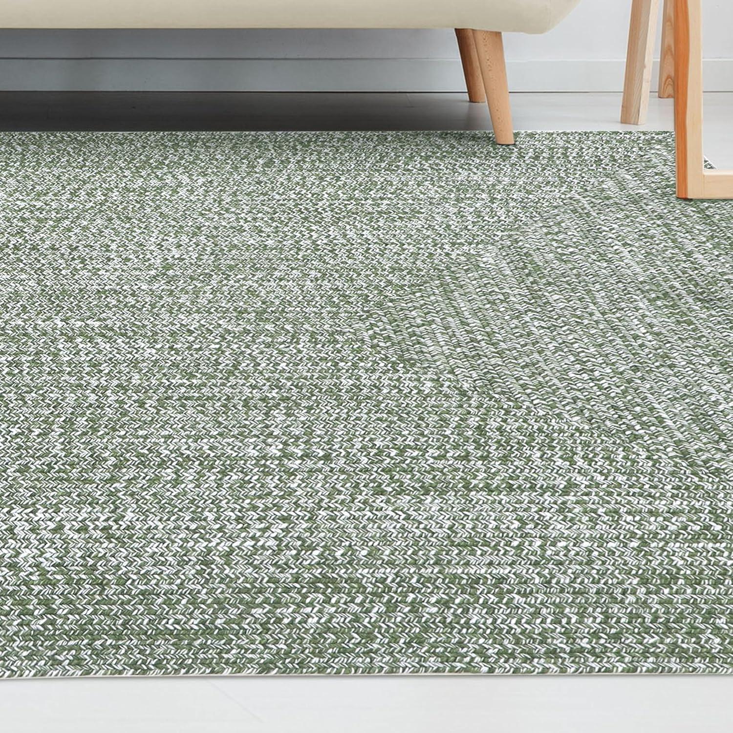 imageSuperior IndoorOutdoor Area Rug DualTone Reversible Braided Floor Decor for Patio Front Porch Entryway Living Room Office Nursery Artistic Home 5 x 8 Fog GreenWhiteGreenwhite