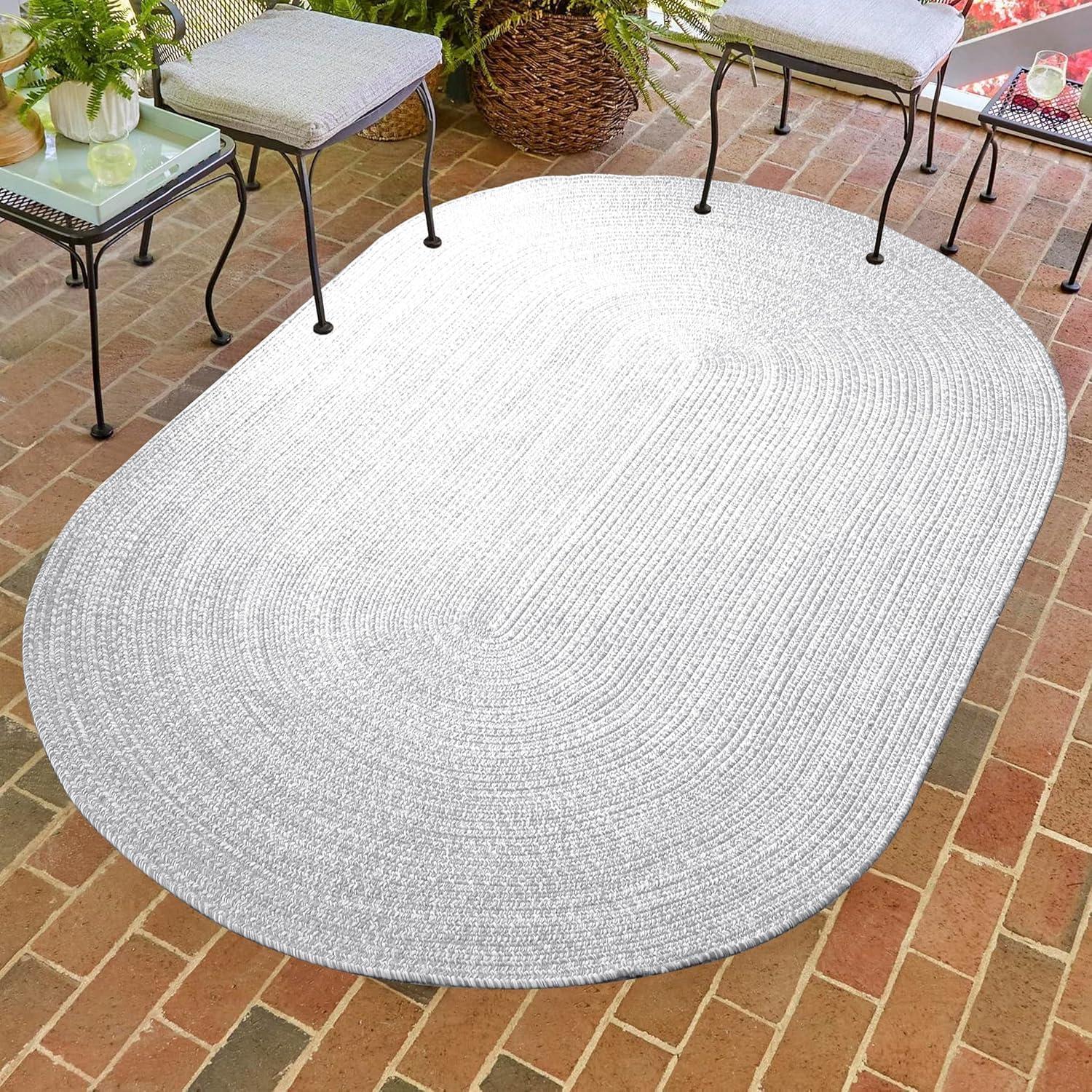 imageSuperior IndoorOutdoor Area Rug DualTone Reversible Braided Floor Decor for Patio Front Porch Entryway Living Room Office Nursery Artistic Home 5 x 8 Fog GreenWhiteSlatewhite
