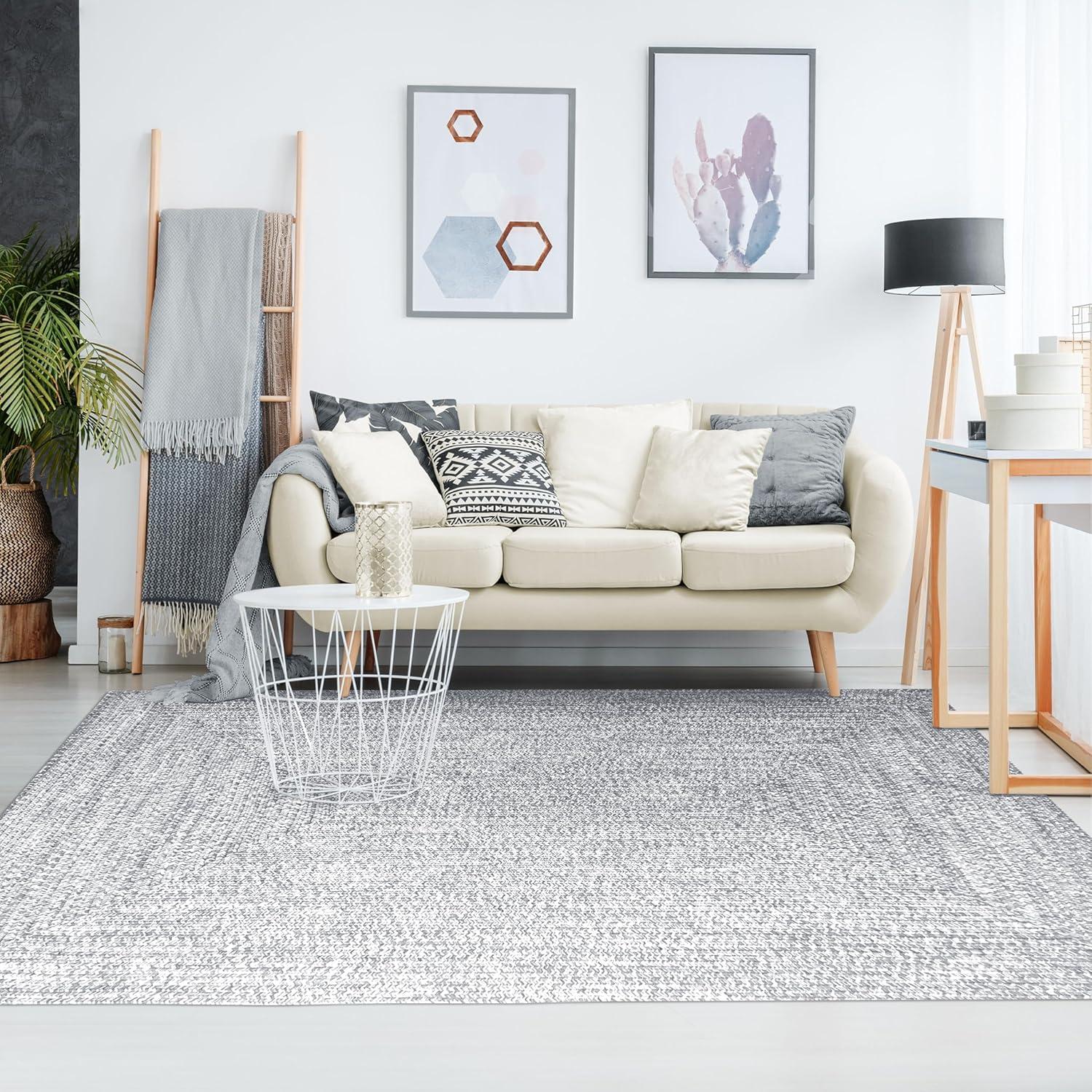 imageSuperior IndoorOutdoor Area Rug DualTone Reversible Braided Floor Decor for Patio Front Porch Entryway Living Room Office Nursery Artistic Home 5 x 8 Fog GreenWhiteSlatewhite