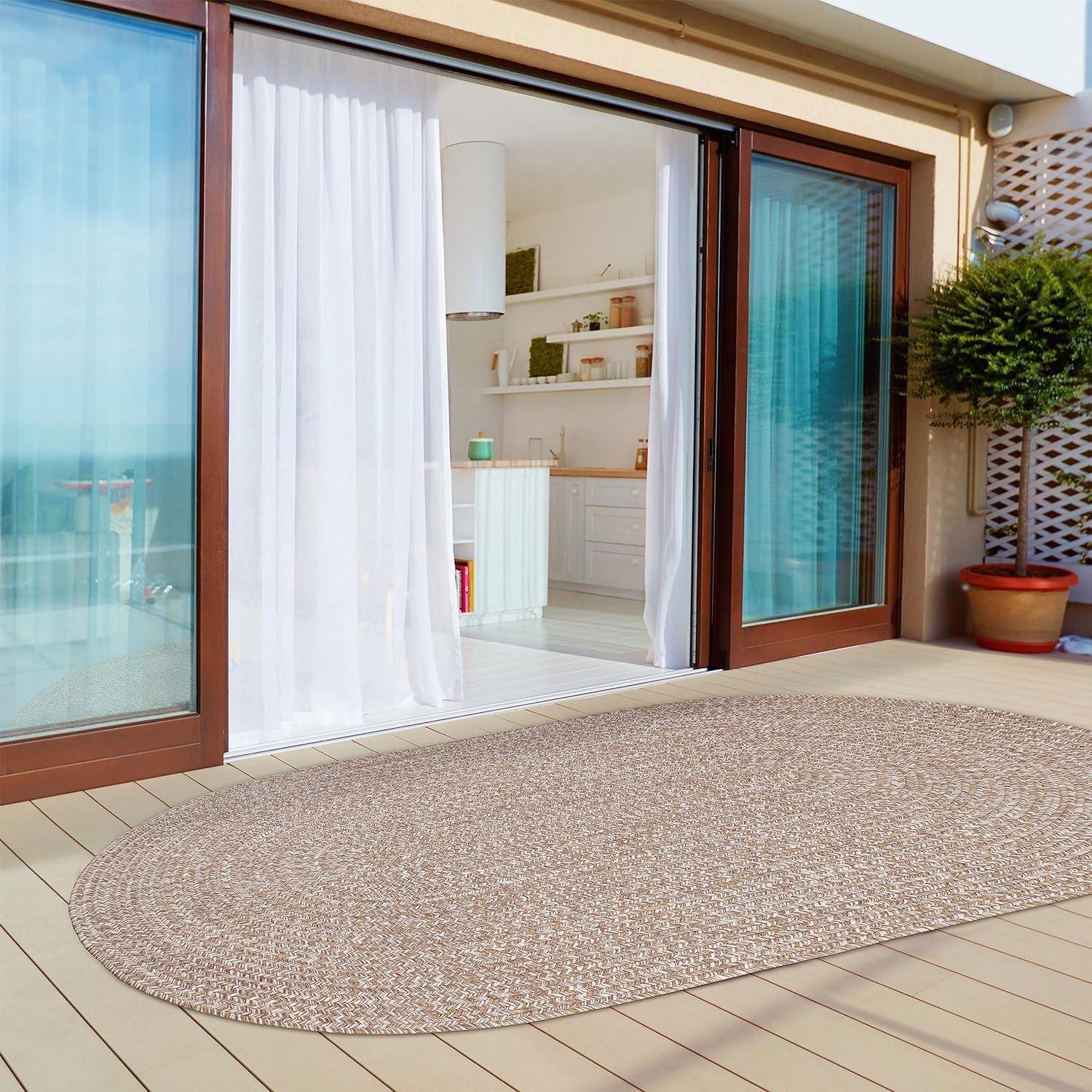 imageSuperior IndoorOutdoor Area Rug DualTone Reversible Braided Floor Decor for Patio Front Porch Entryway Living Room Office Nursery Artistic Home 5 x 8 Fog GreenWhiteLattewhite