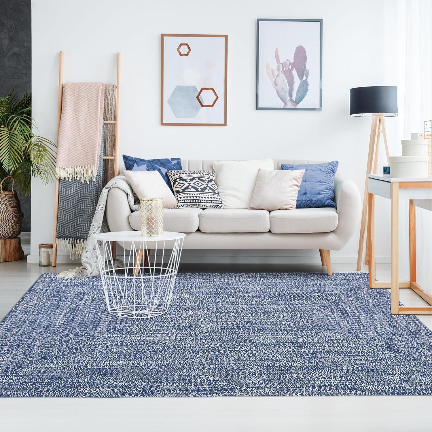 imageSuperior IndoorOutdoor Area Rug DualTone Reversible Braided Floor Decor for Patio Front Porch Entryway Living Room Office Nursery Artistic Home 5 x 8 Fog GreenWhiteDenim Bluewhite