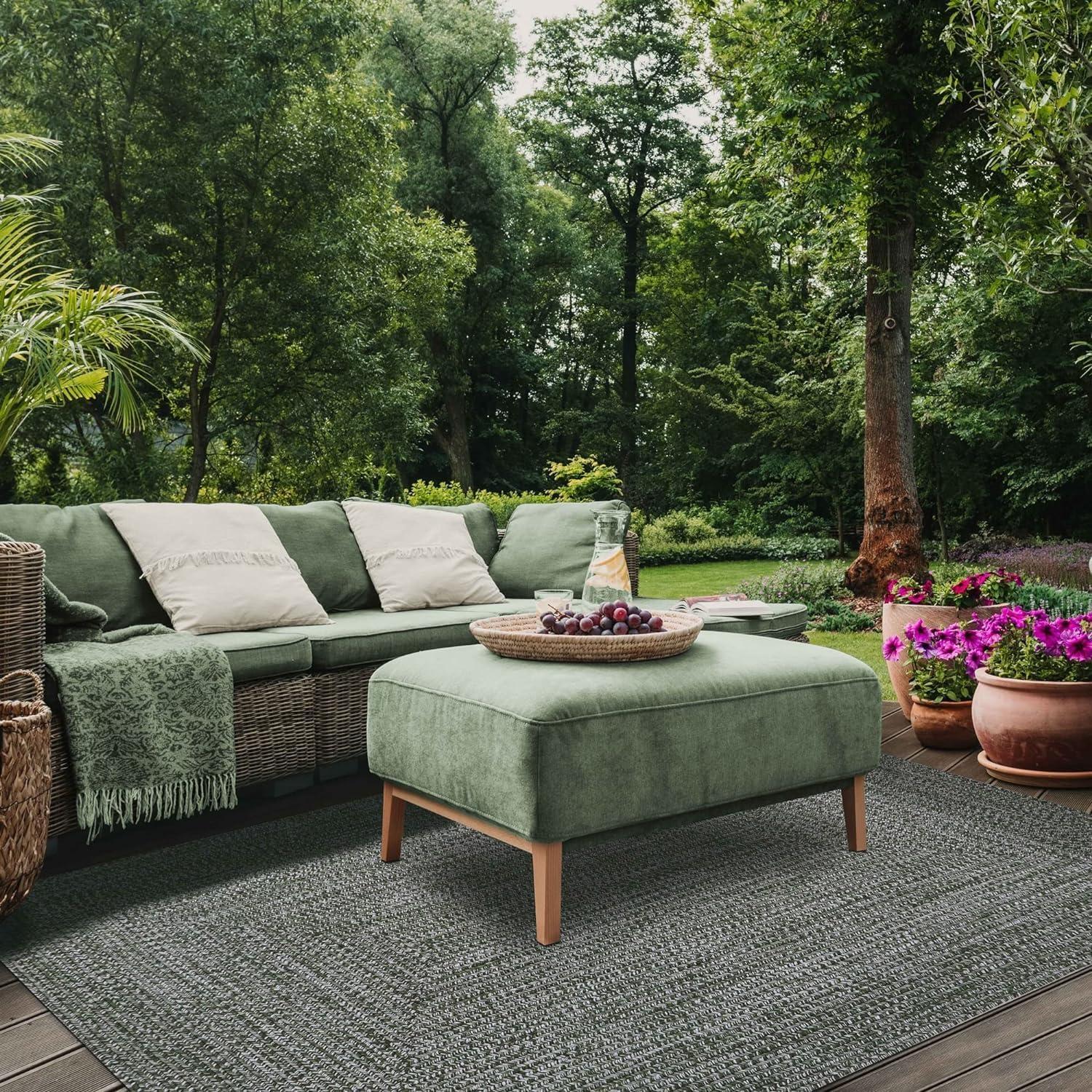 imageSuperior IndoorOutdoor Area Rug DualTone Reversible Braided Floor Decor for Patio Front Porch Entryway Living Room Office Nursery Artistic Home 5 x 8 Fog GreenWhiteGreenwhite