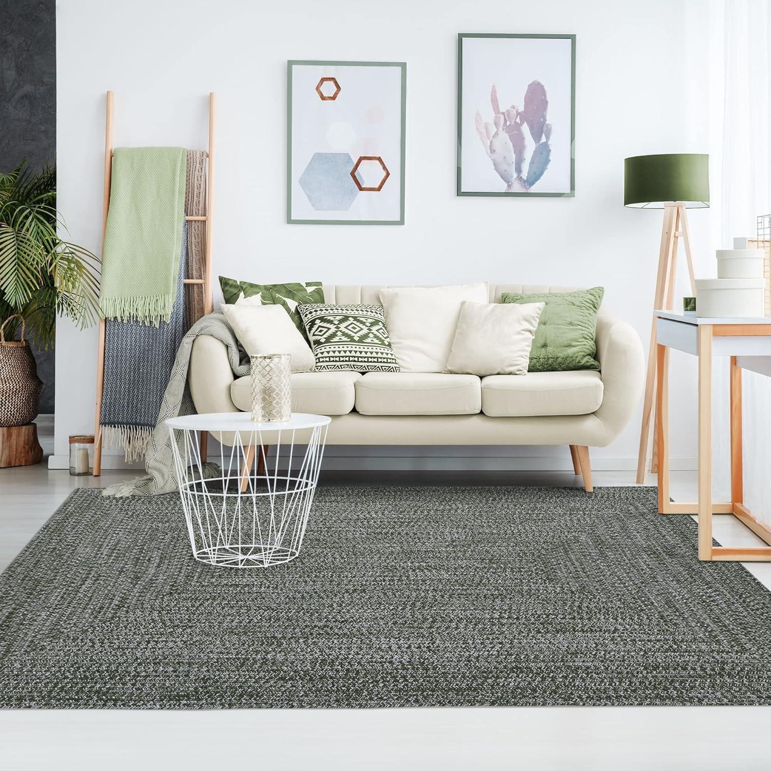 imageSuperior IndoorOutdoor Area Rug DualTone Reversible Braided Floor Decor for Patio Front Porch Entryway Living Room Office Nursery Artistic Home 5 x 8 Fog GreenWhiteGreenwhite