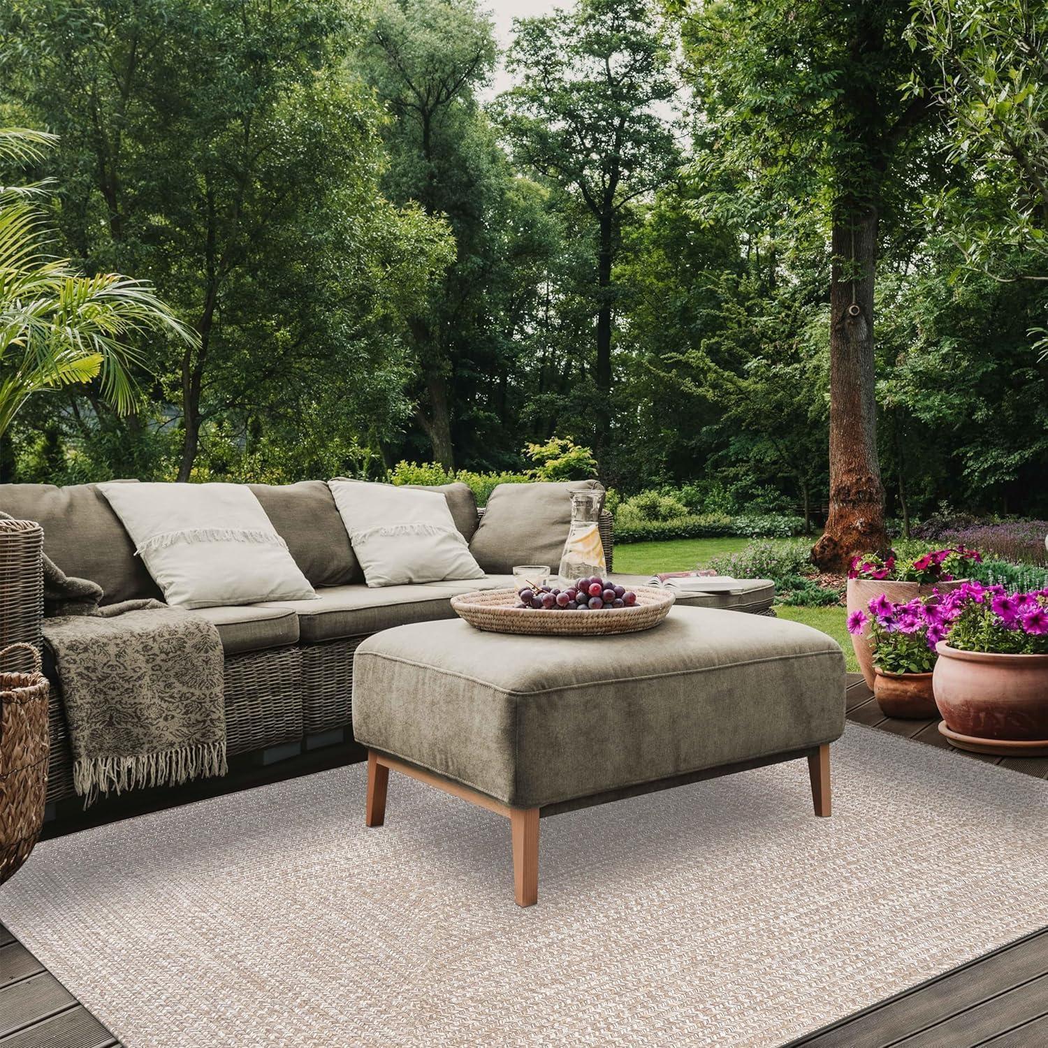 imageSuperior IndoorOutdoor Area Rug DualTone Reversible Braided Floor Decor for Patio Front Porch Entryway Living Room Office Nursery Artistic Home 5 x 8 Fog GreenWhiteLattewhite