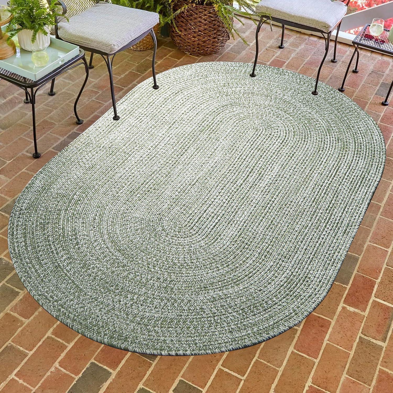 imageSuperior IndoorOutdoor Area Rug DualTone Reversible Braided Floor Decor for Patio Front Porch Entryway Living Room Office Nursery Artistic Home 5 x 8 Fog GreenWhiteGreenwhite