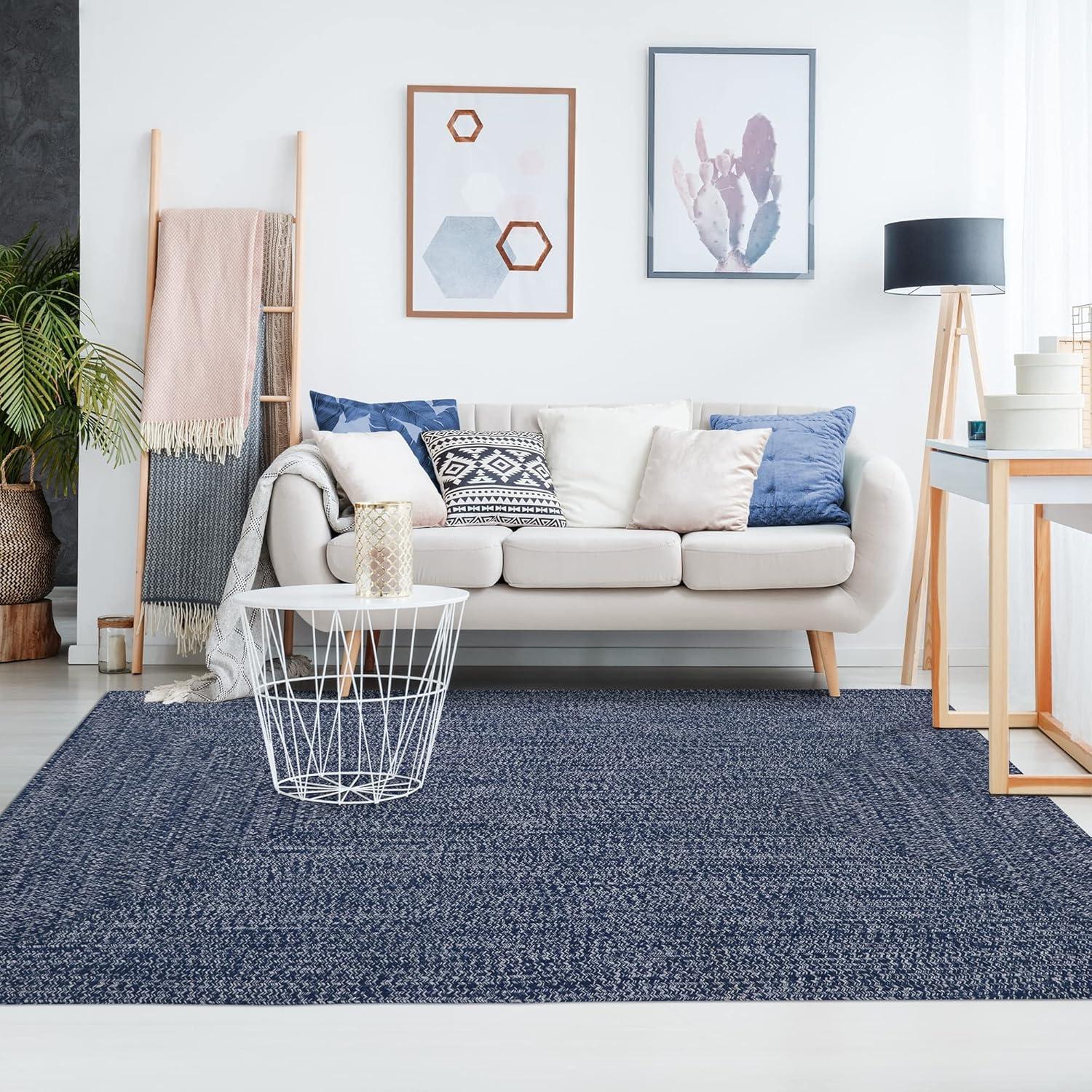 imageSuperior IndoorOutdoor Area Rug DualTone Reversible Braided Floor Decor for Patio Front Porch Entryway Living Room Office Nursery Artistic Home 5 x 8 Fog GreenWhiteDenim Bluewhite