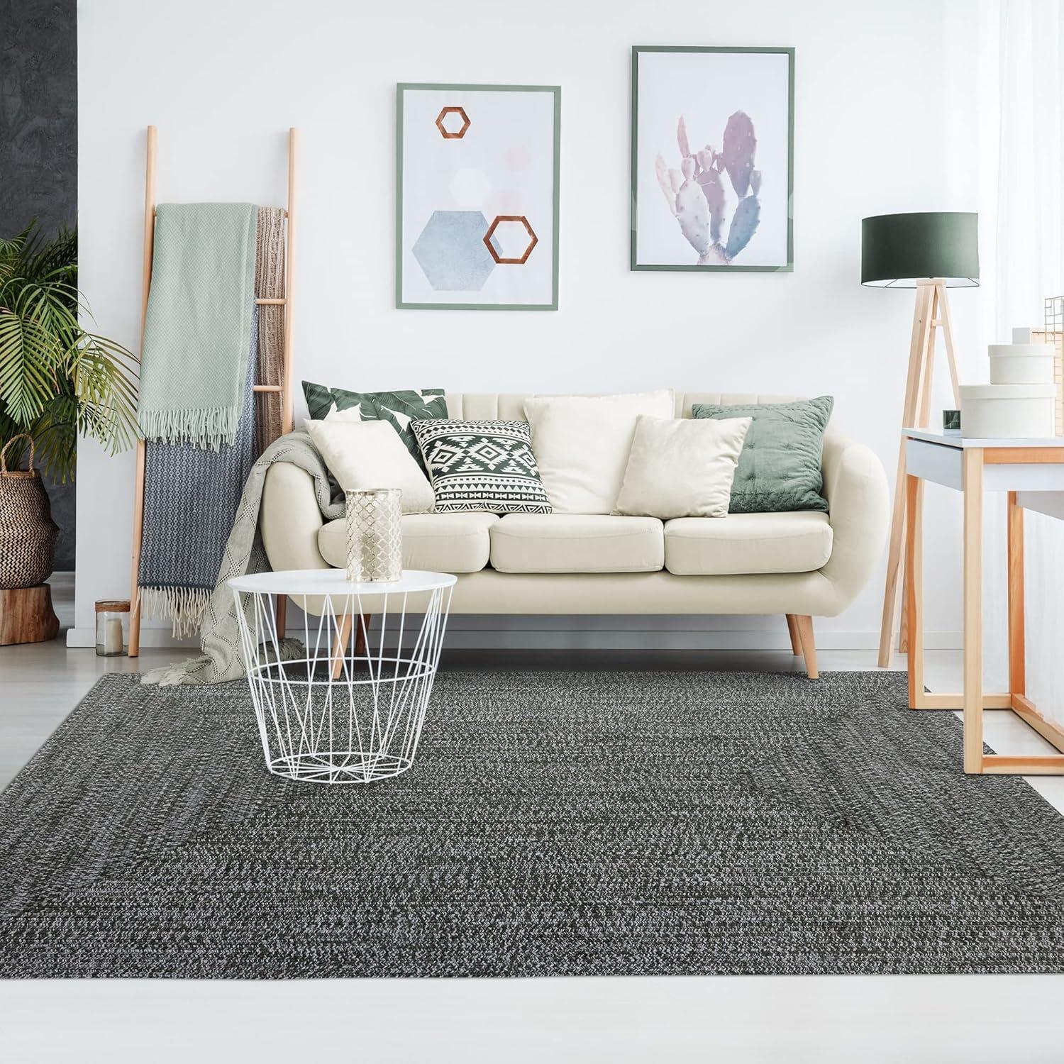 imageSuperior IndoorOutdoor Area Rug DualTone Reversible Braided Floor Decor for Patio Front Porch Entryway Living Room Office Nursery Artistic Home 5 x 8 Fog GreenWhiteFog Greenwhite