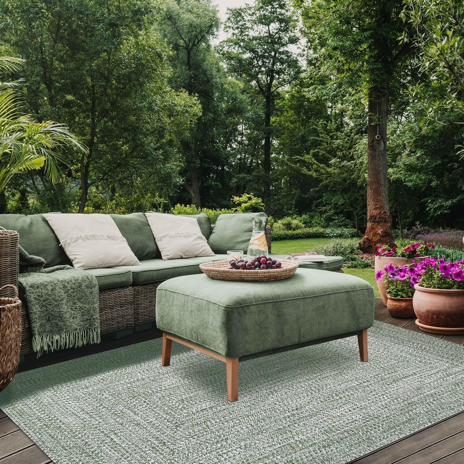 imageSuperior IndoorOutdoor Area Rug DualTone Reversible Braided Floor Decor for Patio Front Porch Entryway Living Room Office Nursery Artistic Home 5 x 8 Fog GreenWhiteGreenwhite