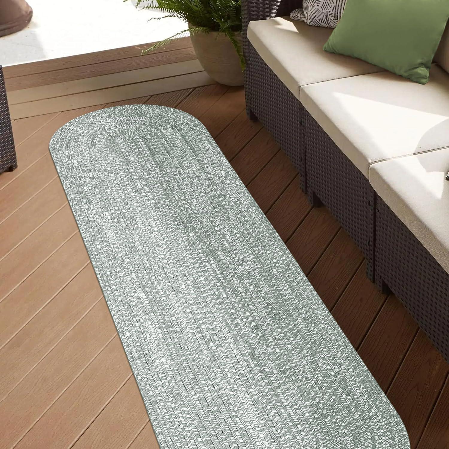 imageSuperior IndoorOutdoor Area Rug DualTone Reversible Braided Floor Decor for Patio Front Porch Entryway Living Room Office Nursery Artistic Home 5 x 8 Fog GreenWhiteFog Greenwhite