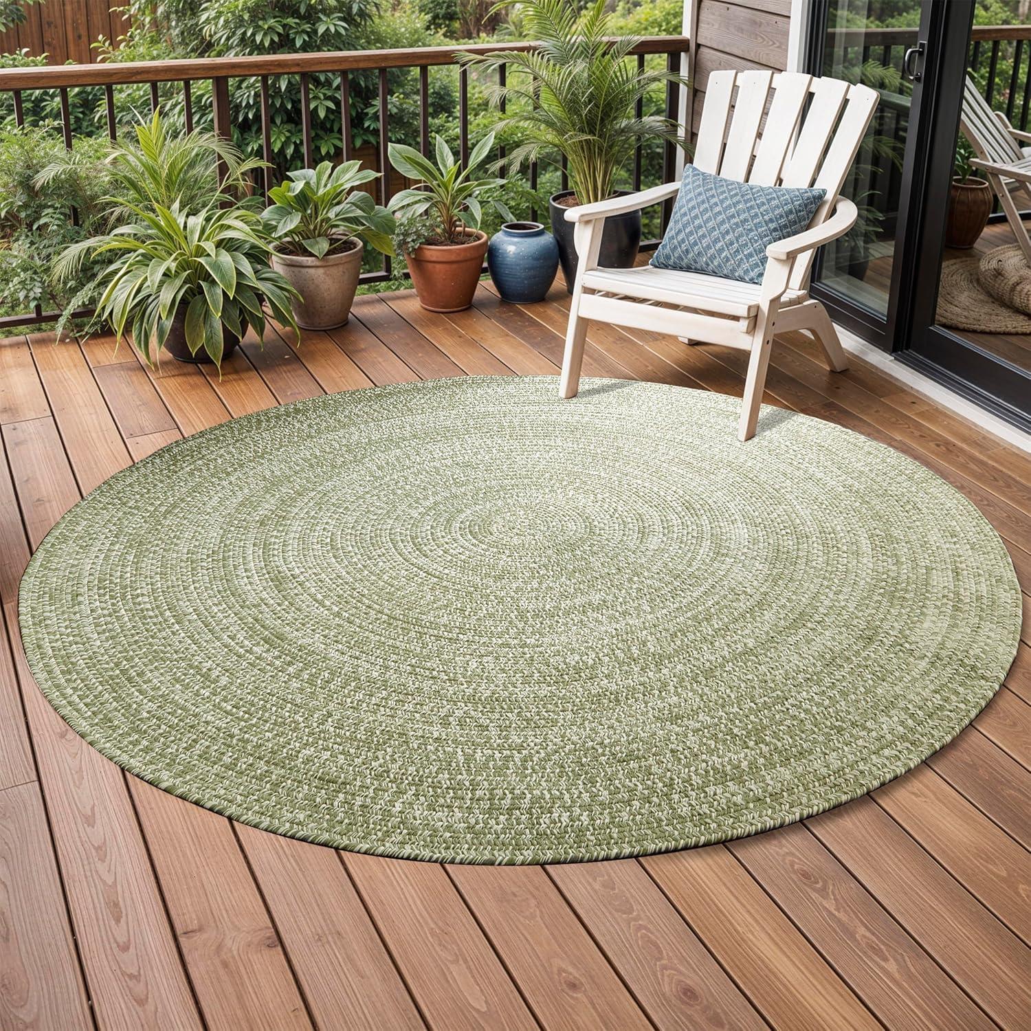 imageSuperior IndoorOutdoor Area Rug DualTone Reversible Braided Floor Decor for Patio Front Porch Entryway Living Room Office Nursery Artistic Home 5 x 8 Fog GreenWhiteFog Greenwhite