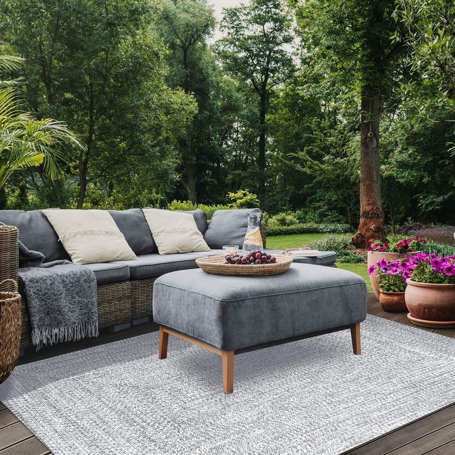 imageSuperior IndoorOutdoor Area Rug DualTone Reversible Braided Floor Decor for Patio Front Porch Entryway Living Room Office Nursery Artistic Home 5 x 8 Fog GreenWhiteSlatewhite