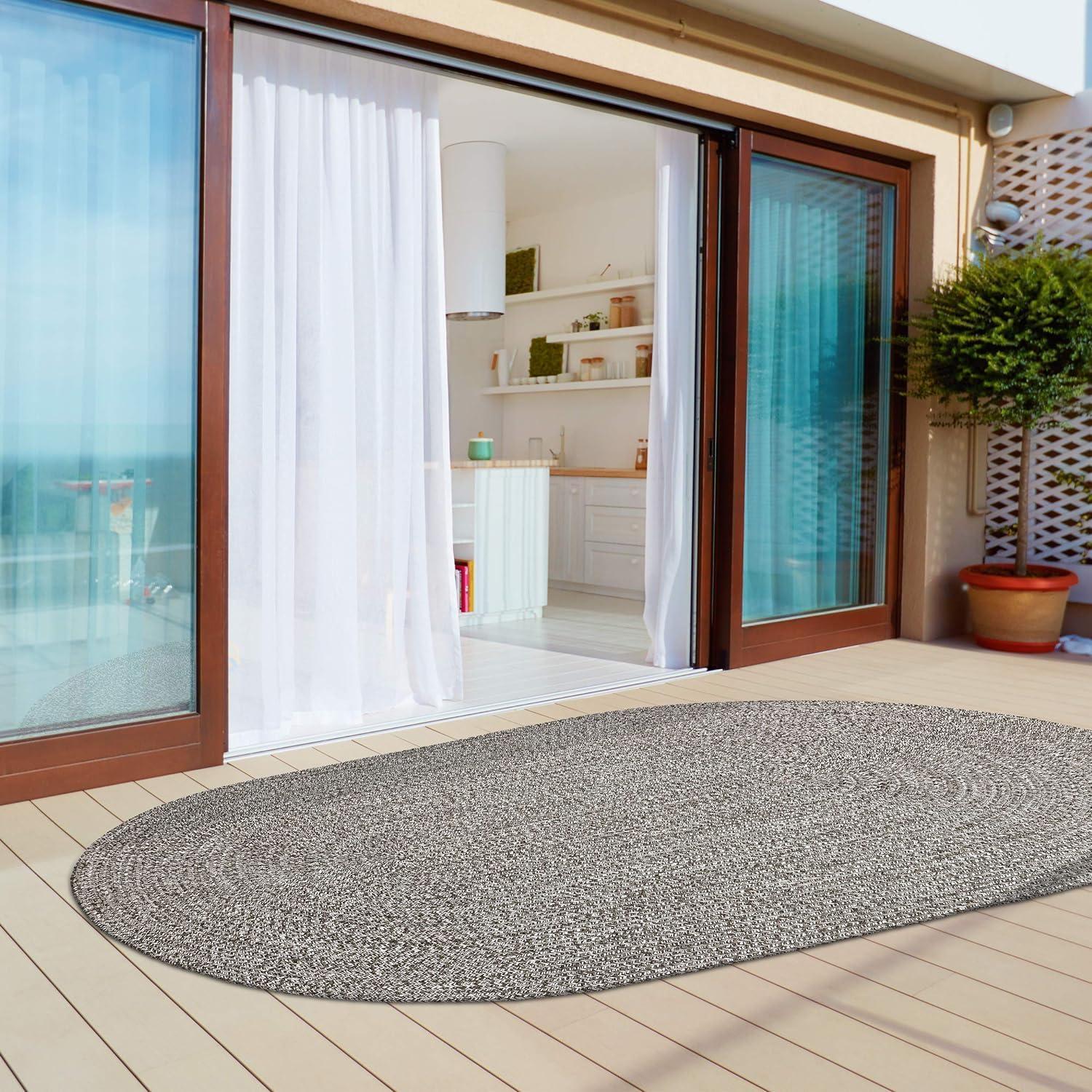 imageSuperior IndoorOutdoor Area Rug DualTone Reversible Braided Floor Decor for Patio Front Porch Entryway Living Room Office Nursery Artistic Home 5 x 8 Fog GreenWhiteCharcoalwhite