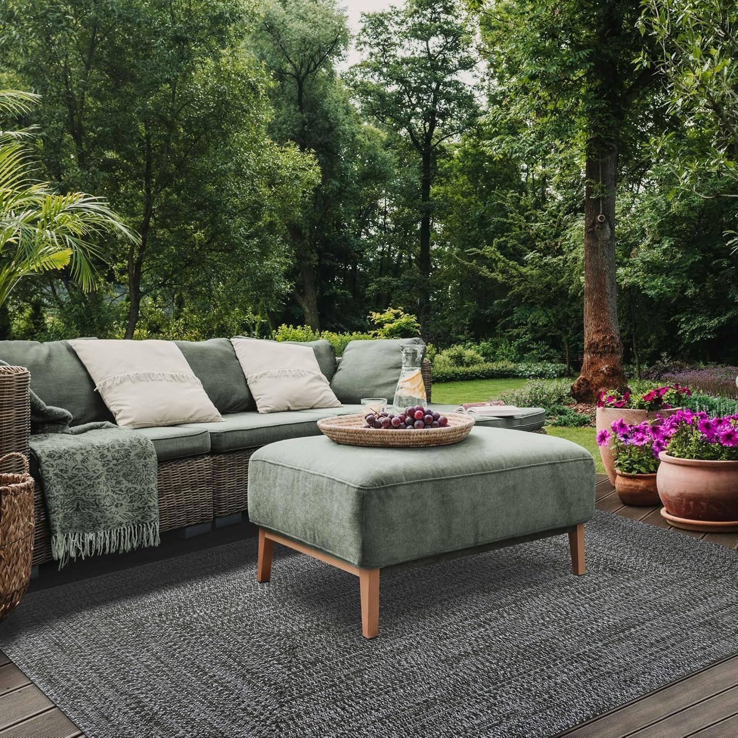 imageSuperior IndoorOutdoor Area Rug DualTone Reversible Braided Floor Decor for Patio Front Porch Entryway Living Room Office Nursery Artistic Home 5 x 8 Fog GreenWhiteFog Greenwhite
