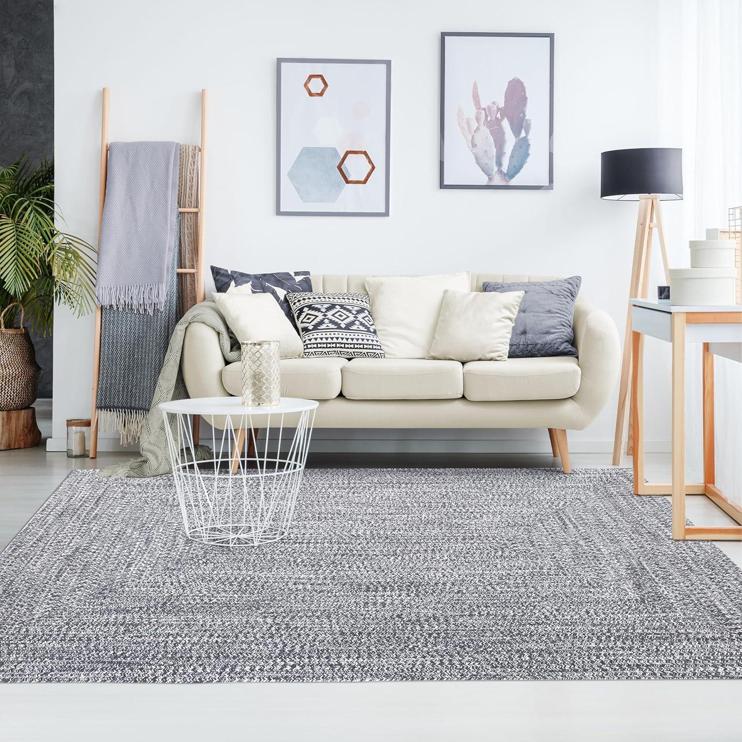 imageSuperior IndoorOutdoor Area Rug DualTone Reversible Braided Floor Decor for Patio Front Porch Entryway Living Room Office Nursery Artistic Home 5 x 8 Fog GreenWhiteCharcoalwhite