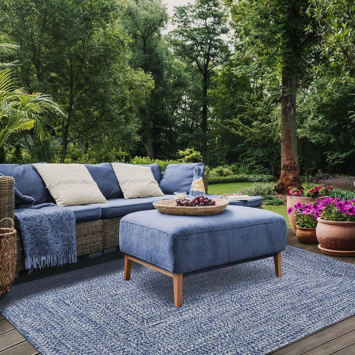imageSuperior IndoorOutdoor Area Rug DualTone Reversible Braided Floor Decor for Patio Front Porch Entryway Living Room Office Nursery Artistic Home 5 x 8 Fog GreenWhiteDenim Bluewhite