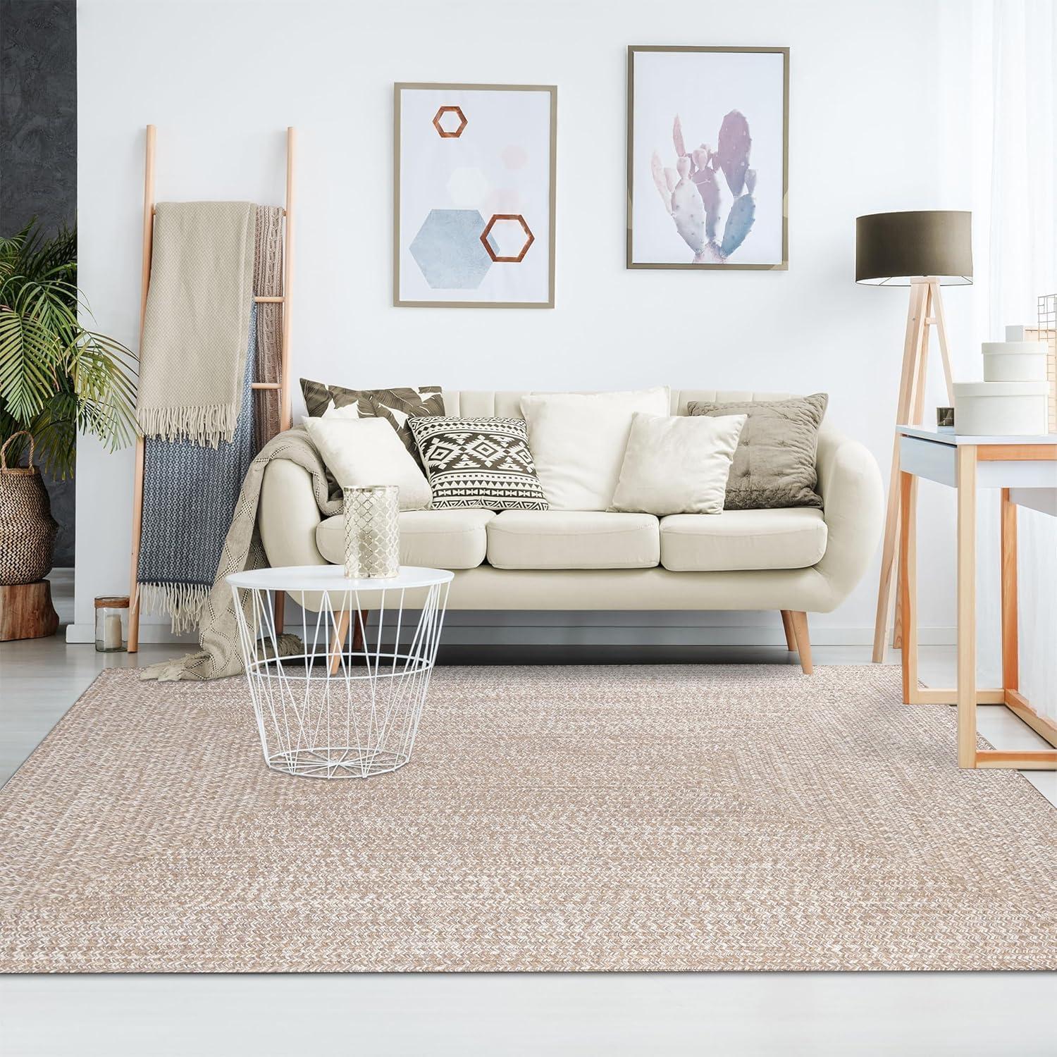 imageSuperior IndoorOutdoor Area Rug DualTone Reversible Braided Floor Decor for Patio Front Porch Entryway Living Room Office Nursery Artistic Home 5 x 8 Fog GreenWhiteLattewhite