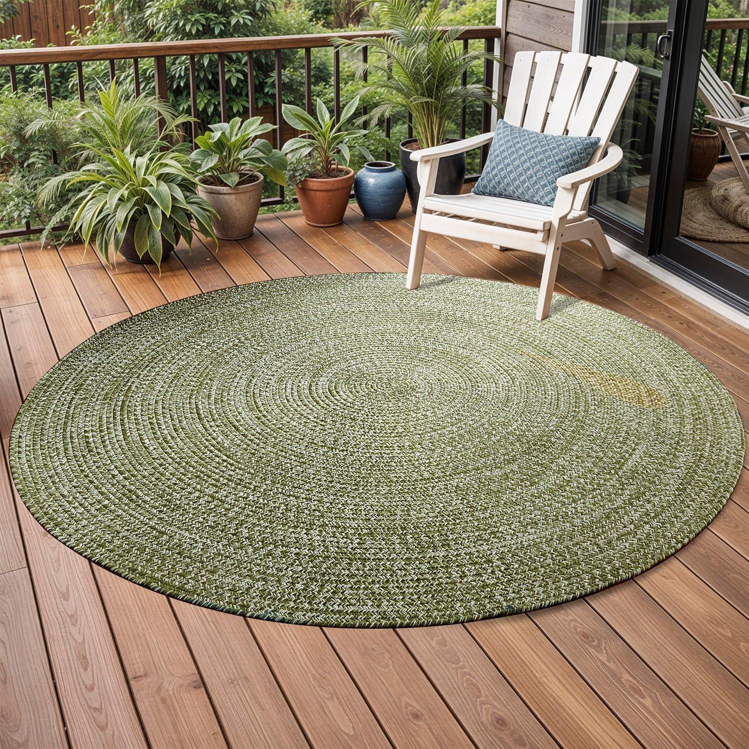 imageSuperior IndoorOutdoor Area Rug DualTone Reversible Braided Floor Decor for Patio Front Porch Entryway Living Room Office Nursery Artistic Home 5 x 8 Fog GreenWhiteGreenwhite