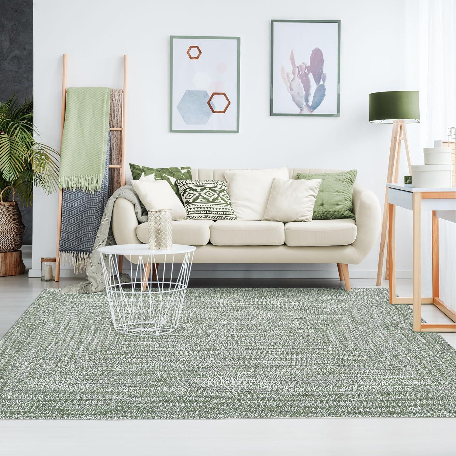 imageSuperior IndoorOutdoor Area Rug DualTone Reversible Braided Floor Decor for Patio Front Porch Entryway Living Room Office Nursery Artistic Home 5 x 8 Fog GreenWhiteGreenwhite
