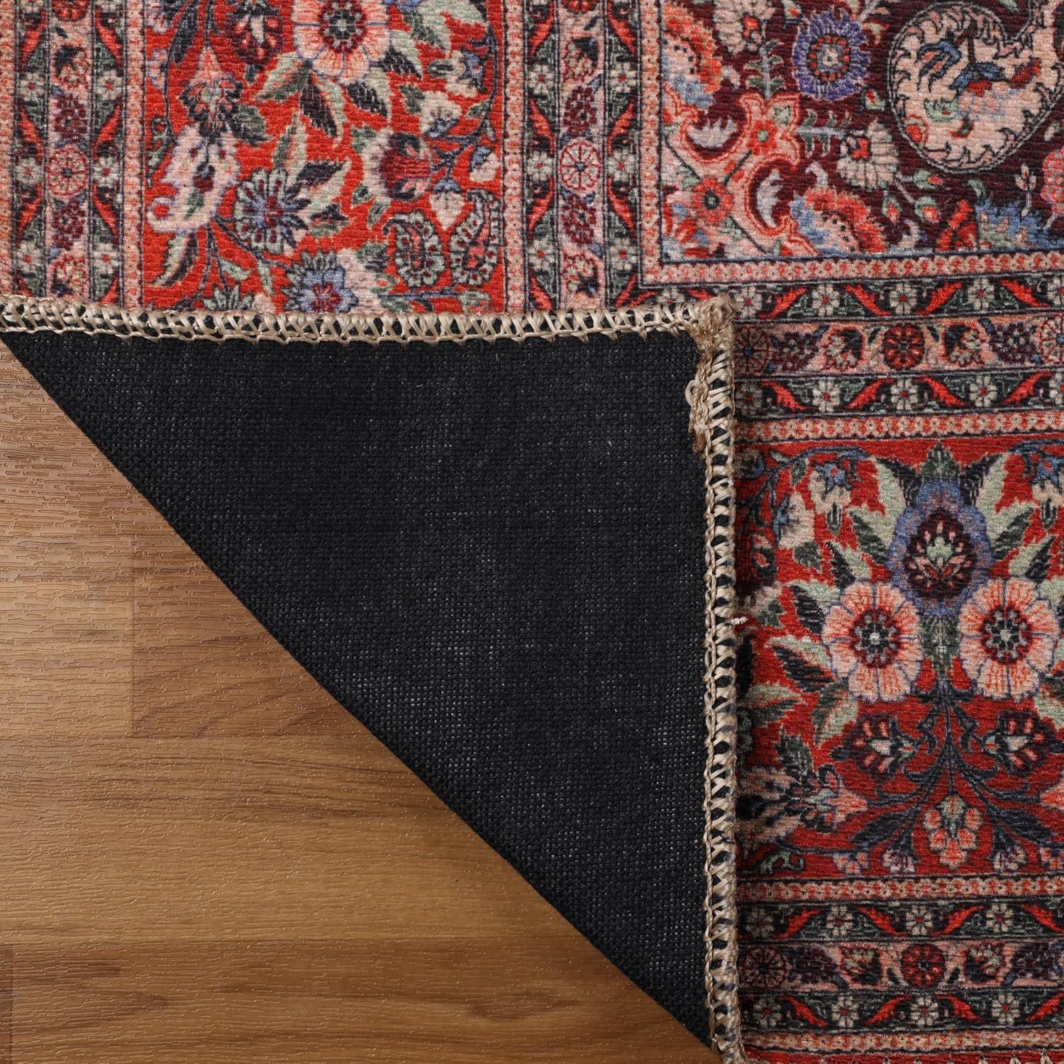 imageSuperior Large Indoor Area Rug Modern Floor Decor for LivingDining Room Kitchen Bedroom Office Entry FlatWeave Floral Medallion Cotton Backing Fiorella Collection 10 x 13 Berry RedBerry Red