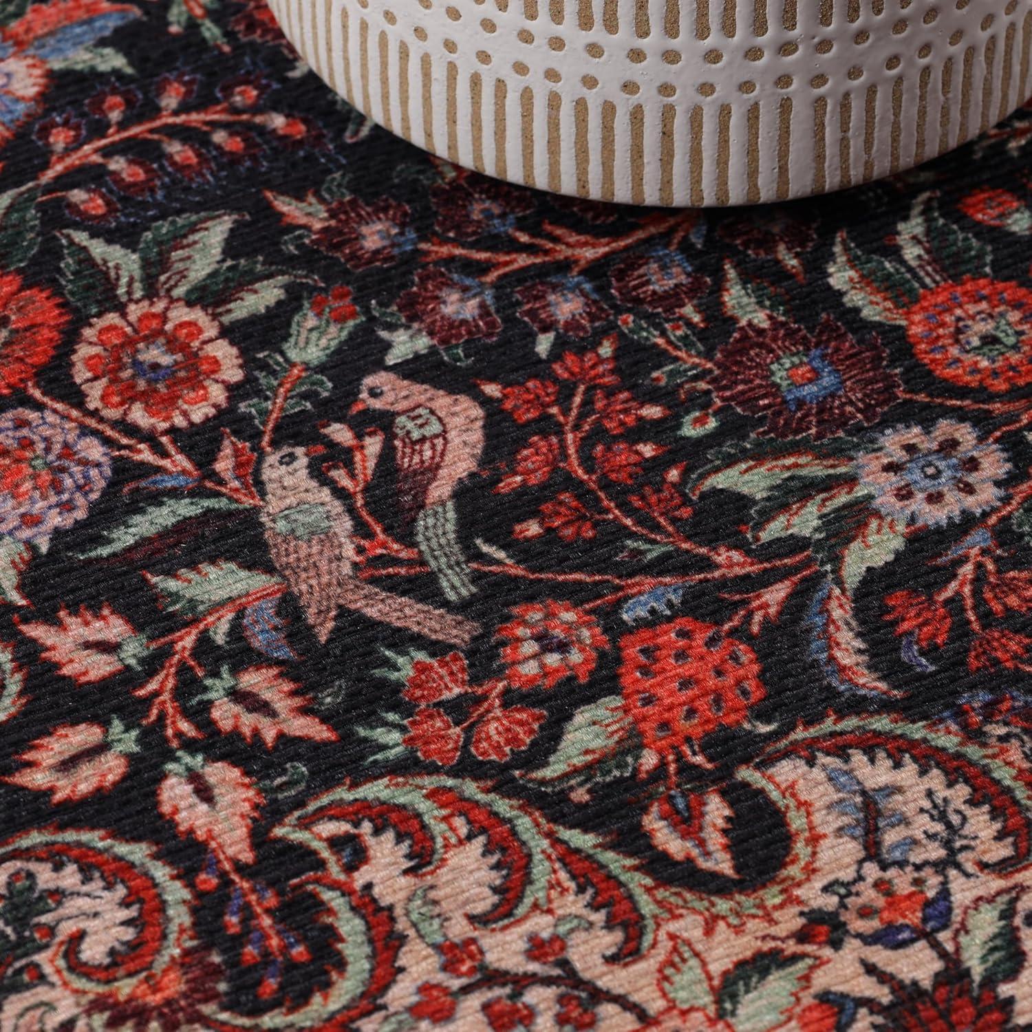 imageSuperior Large Indoor Area Rug Modern Floor Decor for LivingDining Room Kitchen Bedroom Office Entry FlatWeave Floral Medallion Cotton Backing Fiorella Collection 10 x 13 Berry RedBerry Red