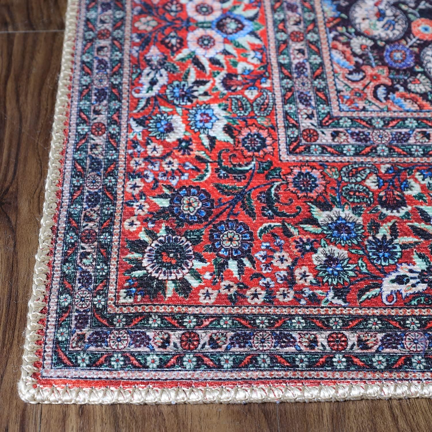 imageSuperior Large Indoor Area Rug Modern Floor Decor for LivingDining Room Kitchen Bedroom Office Entry FlatWeave Floral Medallion Cotton Backing Fiorella Collection 10 x 13 Berry RedFlor  Berry Red