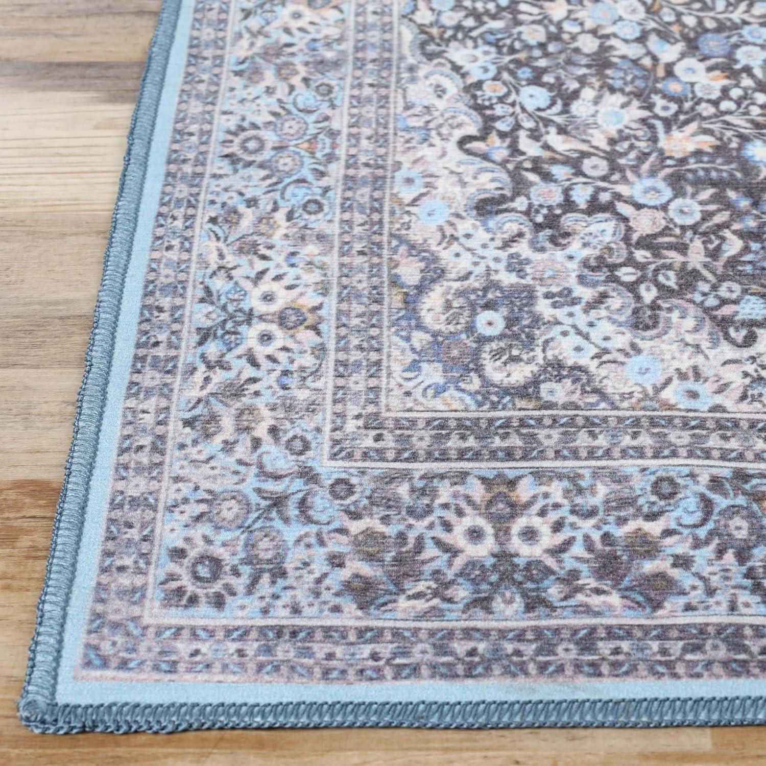 imageSuperior Large Indoor Area Rug Modern Floor Decor for LivingDining Room Kitchen Bedroom Office Entry FlatWeave Floral Medallion Cotton Backing Fiorella Collection 10 x 13 Berry RedLight Blue