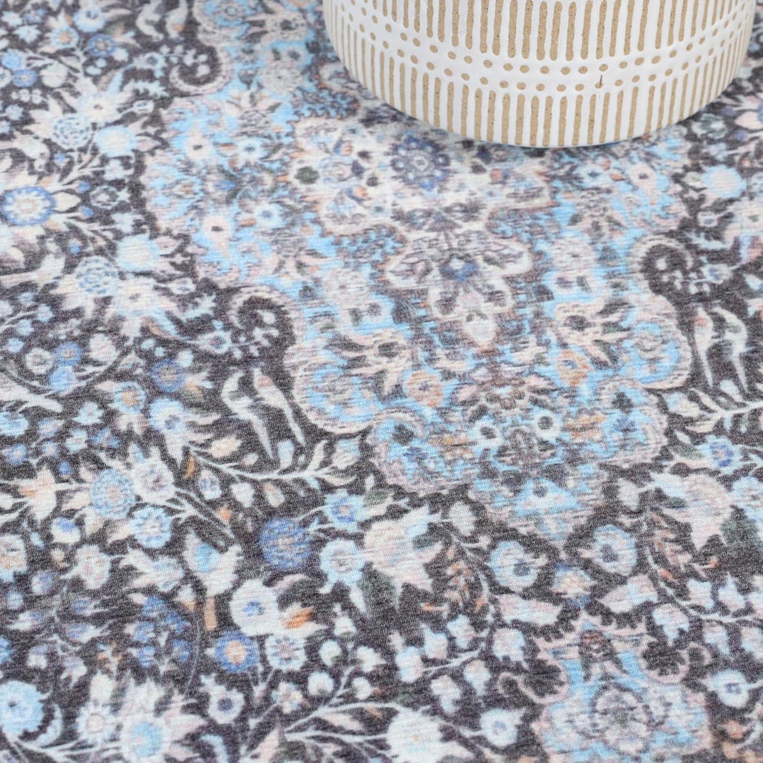 imageSuperior Large Indoor Area Rug Modern Floor Decor for LivingDining Room Kitchen Bedroom Office Entry FlatWeave Floral Medallion Cotton Backing Fiorella Collection 10 x 13 Berry RedLight Blue