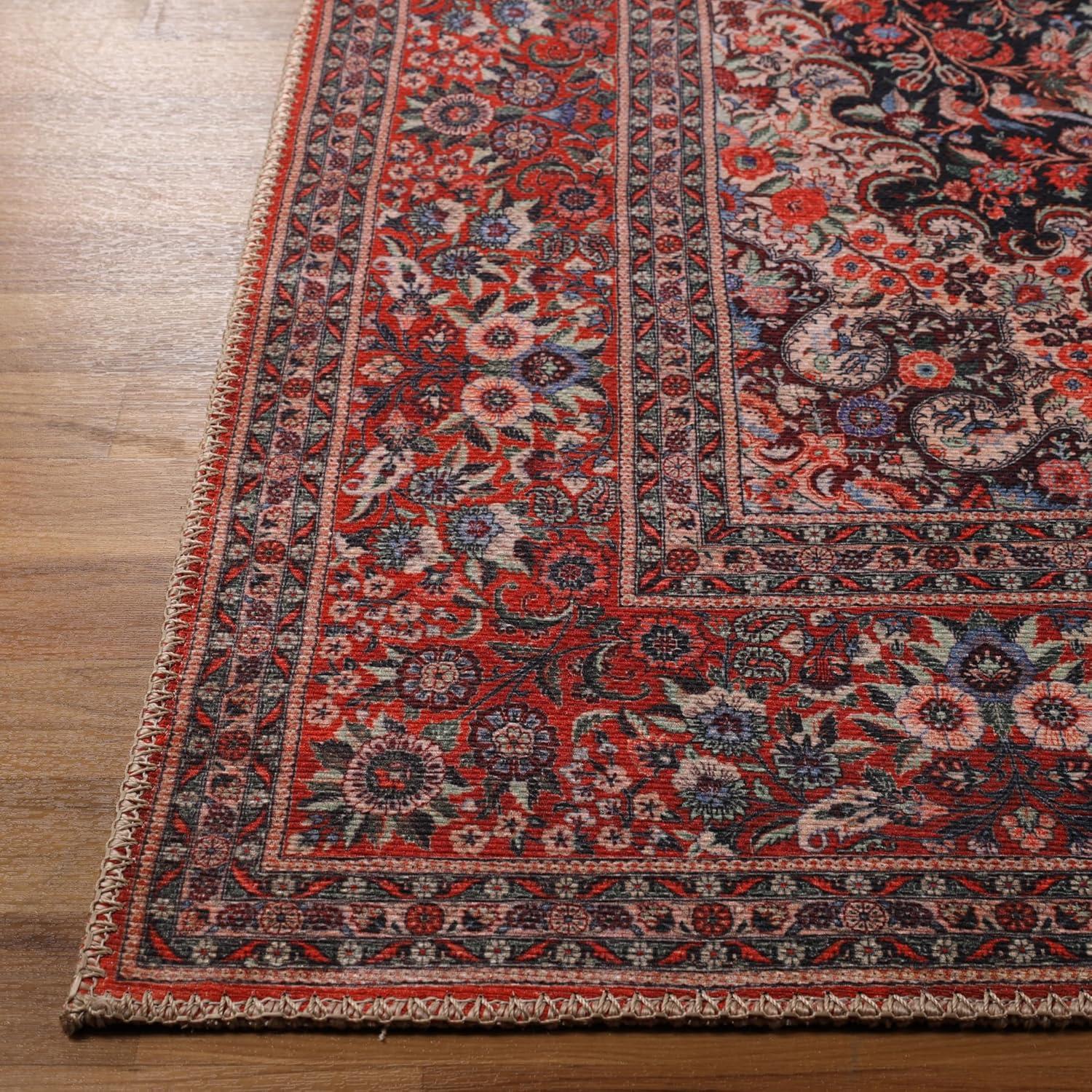 imageSuperior Large Indoor Area Rug Modern Floor Decor for LivingDining Room Kitchen Bedroom Office Entry FlatWeave Floral Medallion Cotton Backing Fiorella Collection 10 x 13 Berry RedFlor  Berry Red