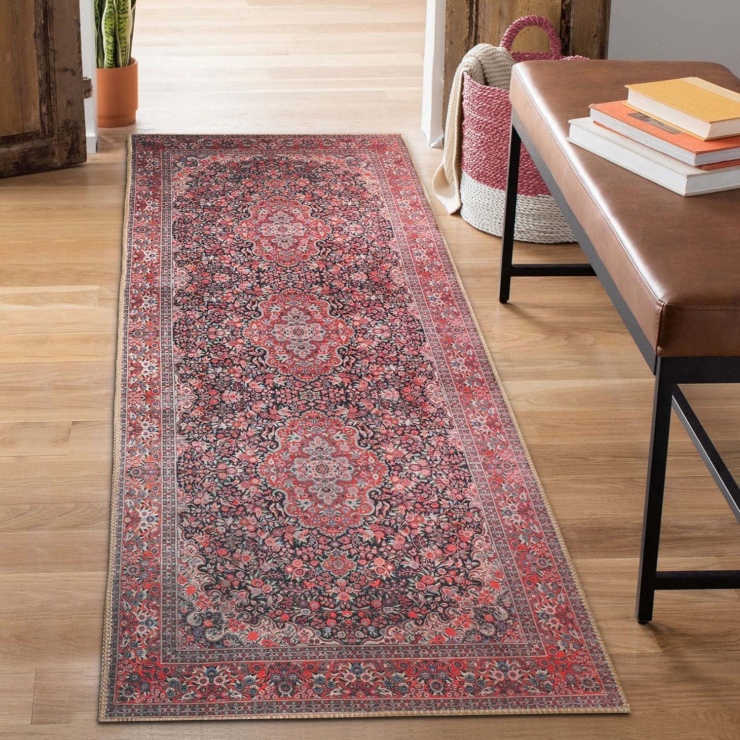 imageSuperior Large Indoor Area Rug Modern Floor Decor for LivingDining Room Kitchen Bedroom Office Entry FlatWeave Floral Medallion Cotton Backing Fiorella Collection 10 x 13 Berry RedFlor  Berry Red