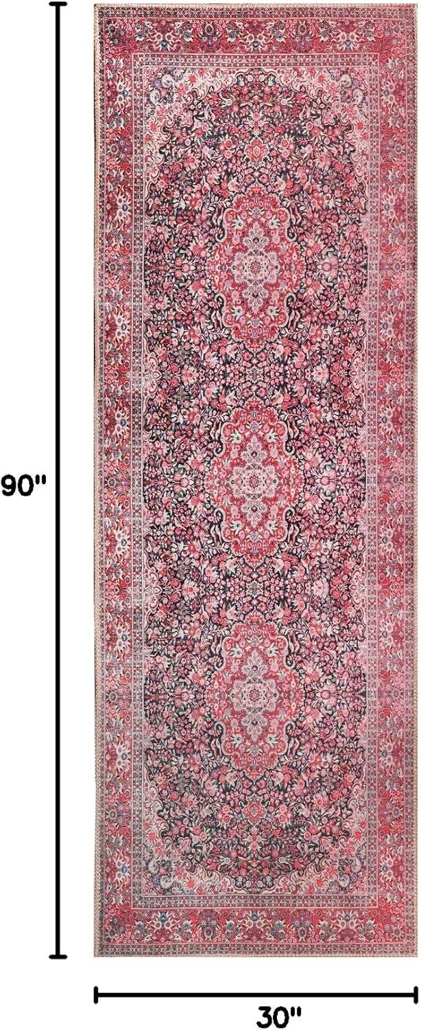 imageSuperior Large Indoor Area Rug Modern Floor Decor for LivingDining Room Kitchen Bedroom Office Entry FlatWeave Floral Medallion Cotton Backing Fiorella Collection 10 x 13 Berry RedFlor  Berry Red