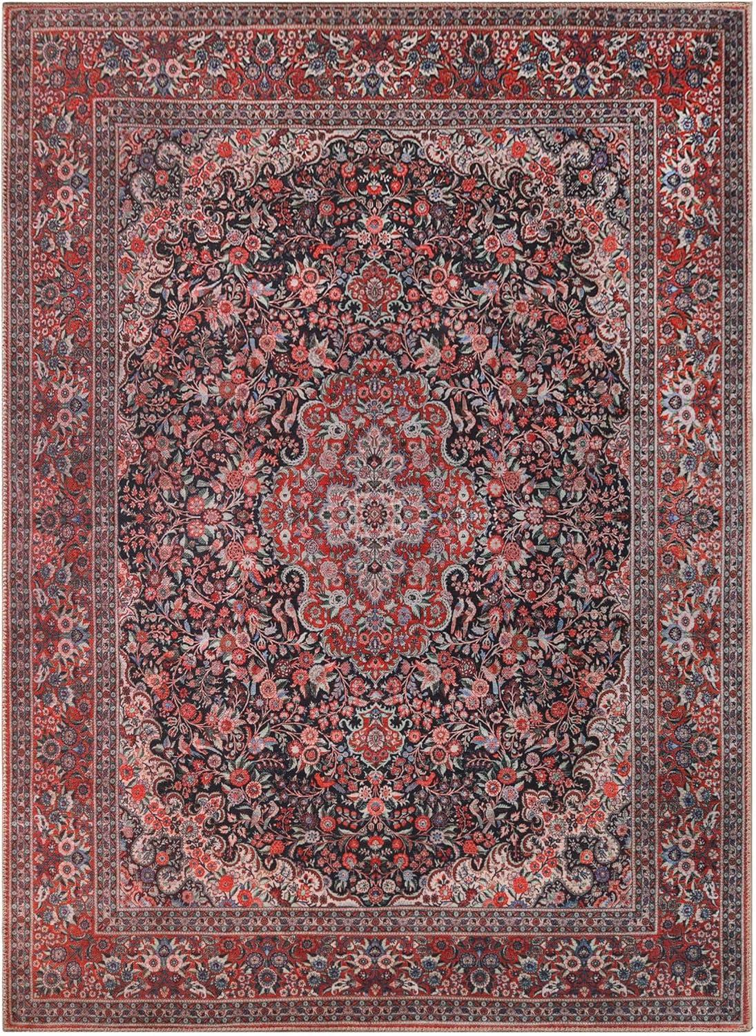 imageSuperior Large Indoor Area Rug Modern Floor Decor for LivingDining Room Kitchen Bedroom Office Entry FlatWeave Floral Medallion Cotton Backing Fiorella Collection 10 x 13 Berry RedBerry Red