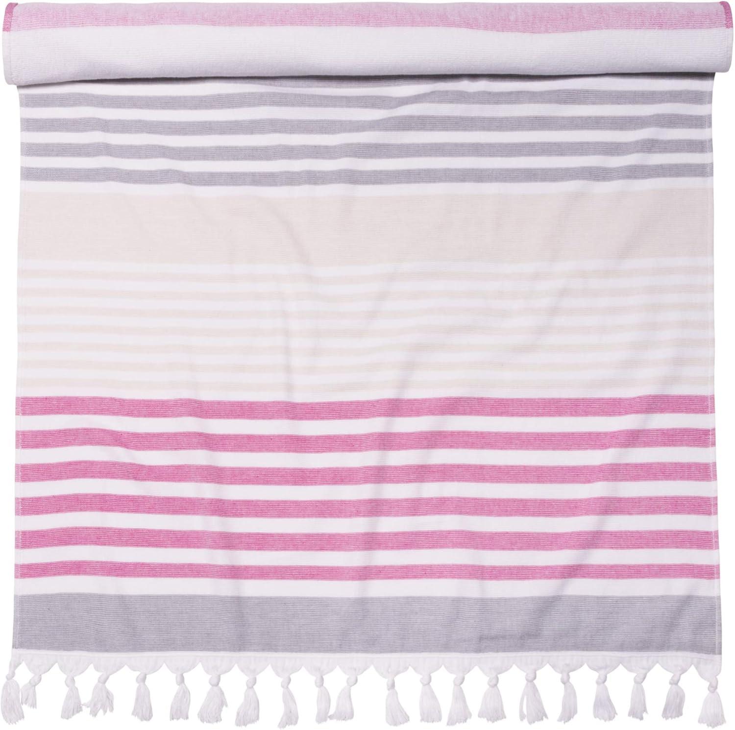 imageSuperior Oversized Cotton Beach Towel for Adults and Kids Quick Drying Towels for Pool Spa Resort Hotel Camping Travel Super Absorbent Striped with Tassels Tropical Cabana Collection BlackFuschia