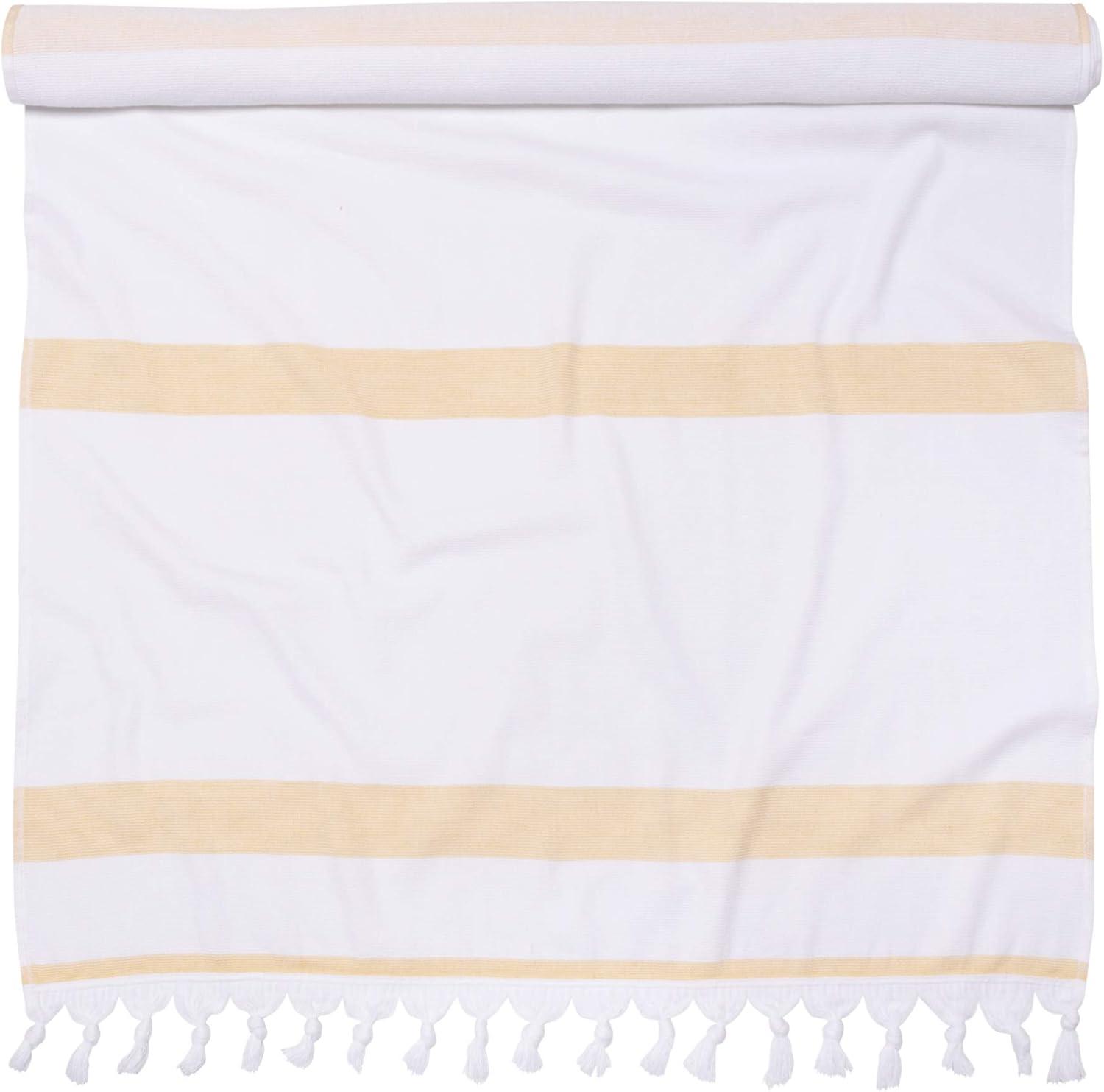 imageSuperior Oversized Cotton Beach Towel for Adults and Kids Quick Drying Towels for Pool Spa Resort Hotel Camping Travel Super Absorbent Striped with Tassels Tropical Cabana Collection BlackYellow