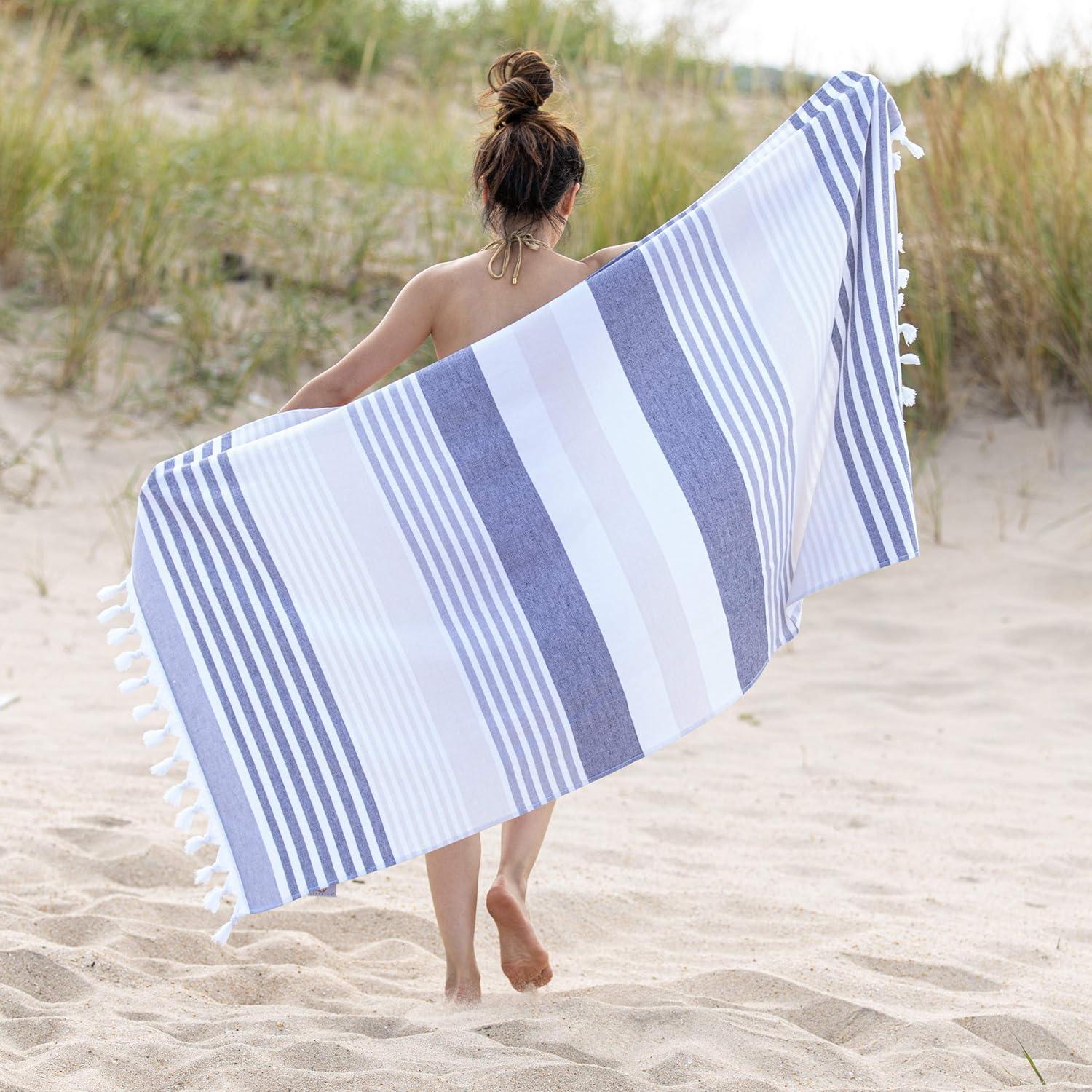 imageSuperior Oversized Cotton Beach Towel for Adults and Kids Quick Drying Towels for Pool Spa Resort Hotel Camping Travel Super Absorbent Striped with Tassels Tropical Cabana Collection BlackBlack