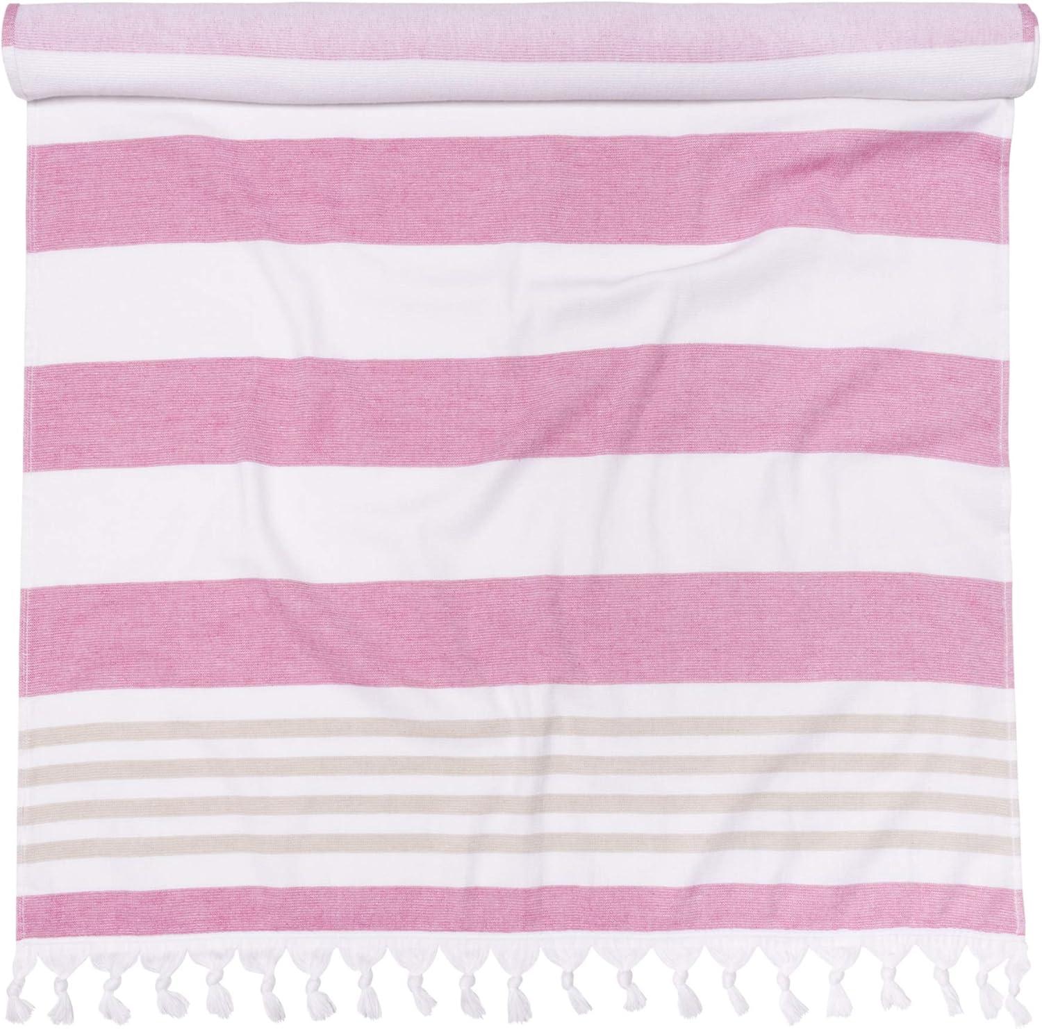 imageSuperior Oversized Cotton Beach Towel for Adults and Kids Quick Drying Towels for Pool Spa Resort Hotel Camping Travel Super Absorbent Striped with Tassels Tropical Cabana Collection BlackCerise