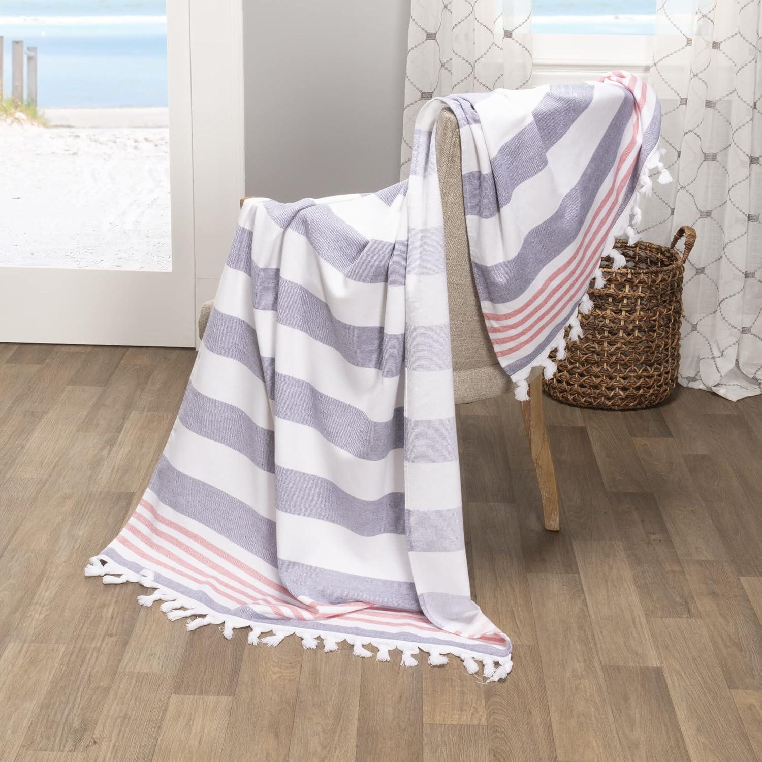 imageSuperior Oversized Cotton Beach Towel for Adults and Kids Quick Drying Towels for Pool Spa Resort Hotel Camping Travel Super Absorbent Striped with Tassels Tropical Cabana Collection BlackBaked Apple