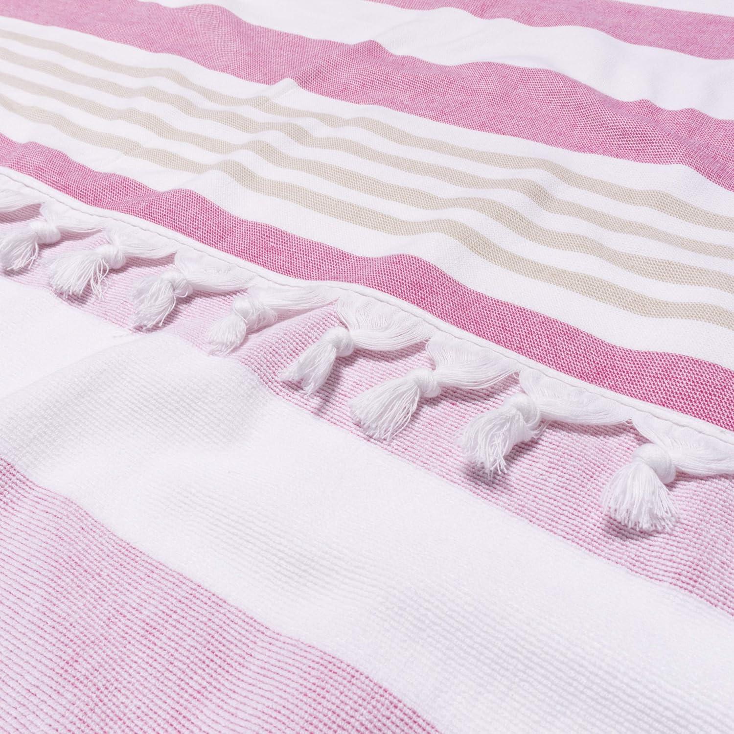 imageSuperior Oversized Cotton Beach Towel for Adults and Kids Quick Drying Towels for Pool Spa Resort Hotel Camping Travel Super Absorbent Striped with Tassels Tropical Cabana Collection BlackCerise
