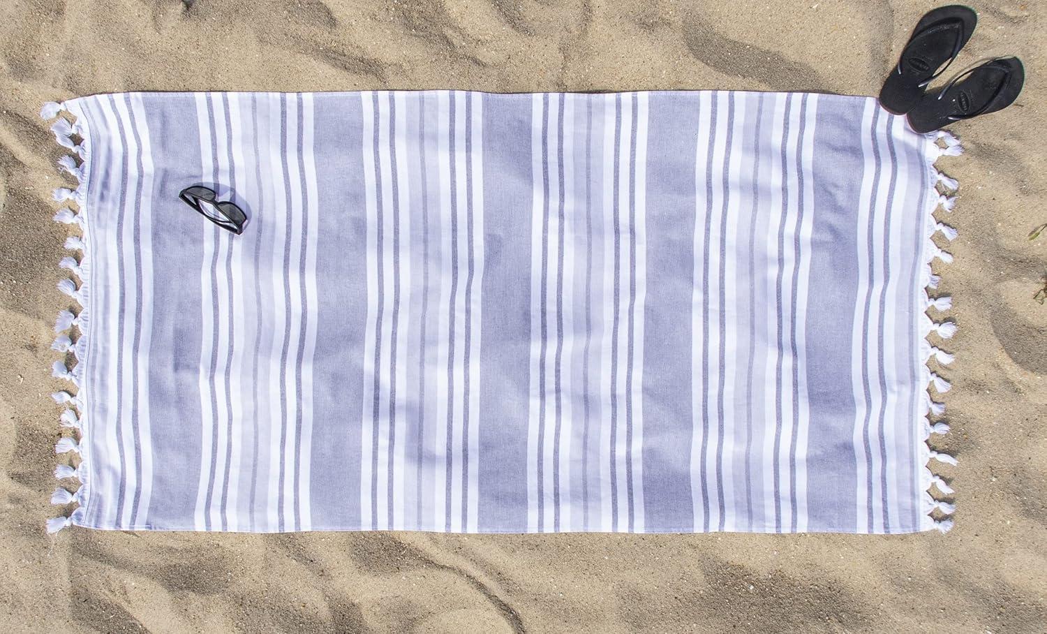 imageSuperior Oversized Cotton Beach Towel for Adults and Kids Quick Drying Towels for Pool Spa Resort Hotel Camping Travel Super Absorbent Striped with Tassels Tropical Cabana Collection BlackGrey