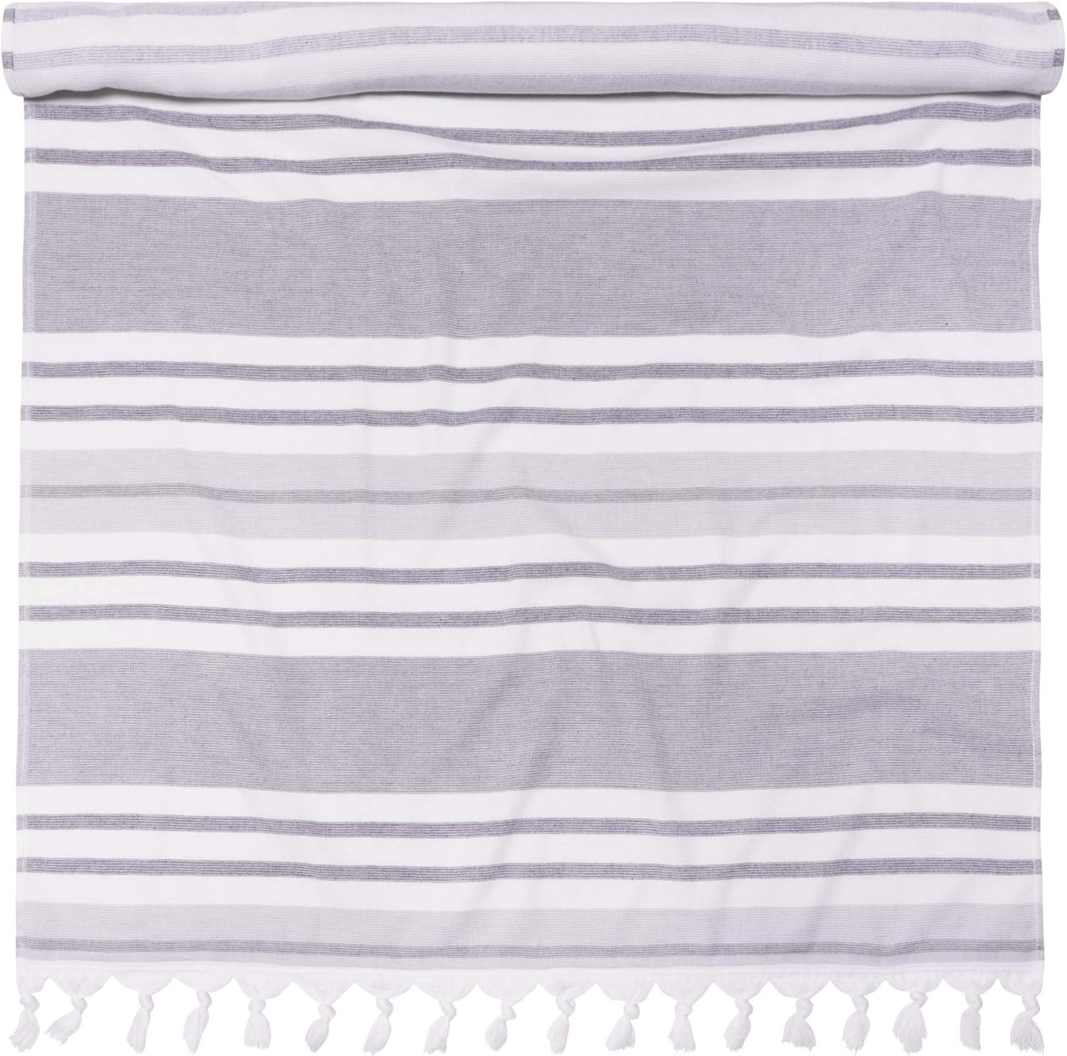 imageSuperior Oversized Cotton Beach Towel for Adults and Kids Quick Drying Towels for Pool Spa Resort Hotel Camping Travel Super Absorbent Striped with Tassels Tropical Cabana Collection BlackGrey