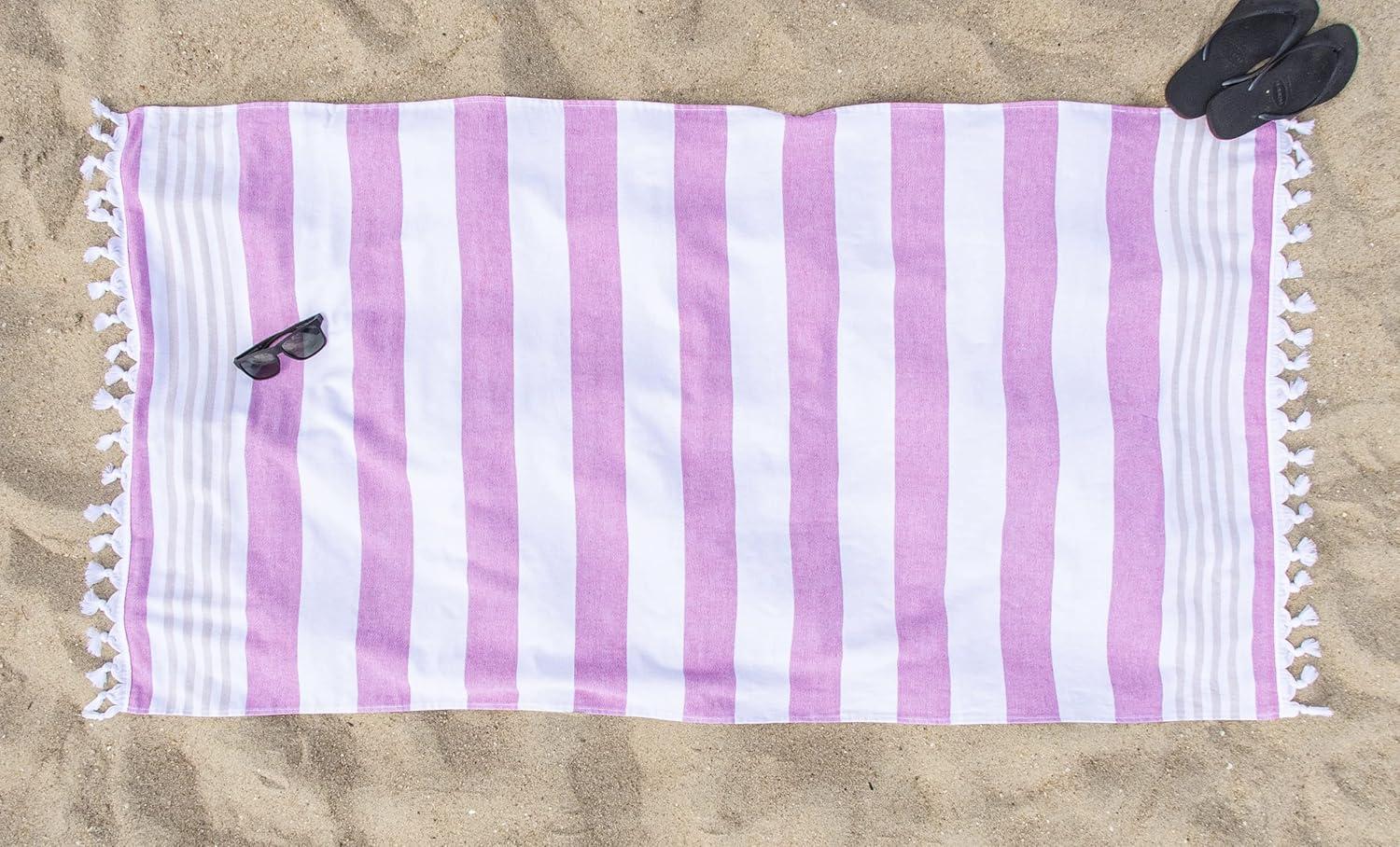 imageSuperior Oversized Cotton Beach Towel for Adults and Kids Quick Drying Towels for Pool Spa Resort Hotel Camping Travel Super Absorbent Striped with Tassels Tropical Cabana Collection BlackCerise