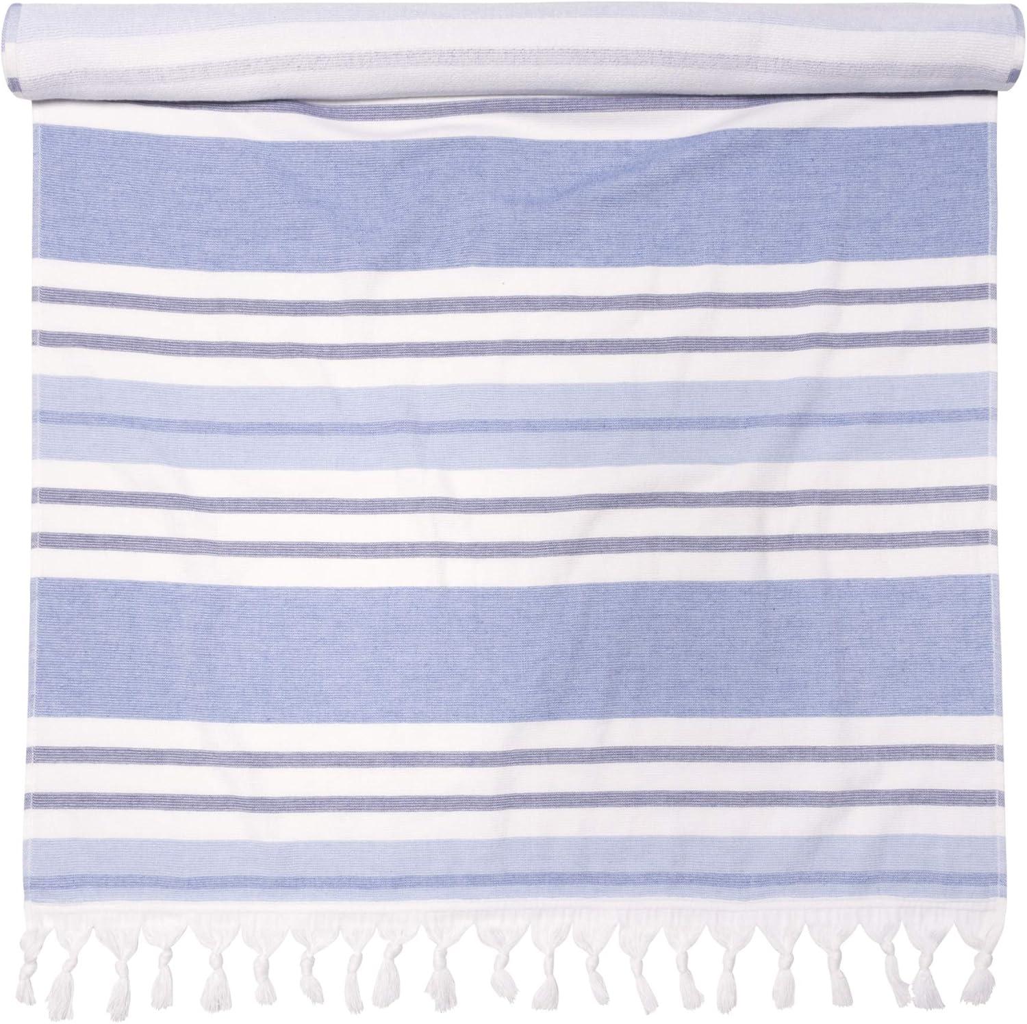 imageSuperior Oversized Cotton Beach Towel for Adults and Kids Quick Drying Towels for Pool Spa Resort Hotel Camping Travel Super Absorbent Striped with Tassels Tropical Cabana Collection BlackRoyal Blue
