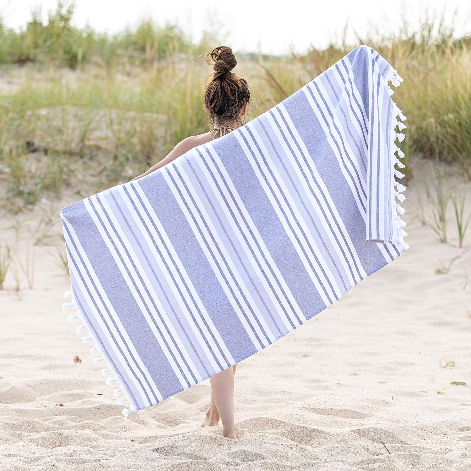 imageSuperior Oversized Cotton Beach Towel for Adults and Kids Quick Drying Towels for Pool Spa Resort Hotel Camping Travel Super Absorbent Striped with Tassels Tropical Cabana Collection BlackGrey