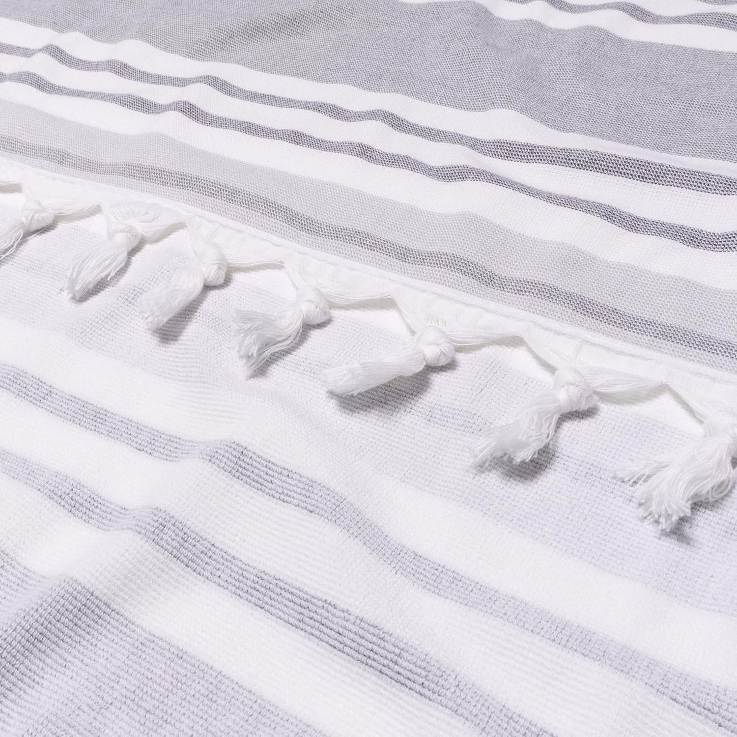 imageSuperior Oversized Cotton Beach Towel for Adults and Kids Quick Drying Towels for Pool Spa Resort Hotel Camping Travel Super Absorbent Striped with Tassels Tropical Cabana Collection BlackGrey